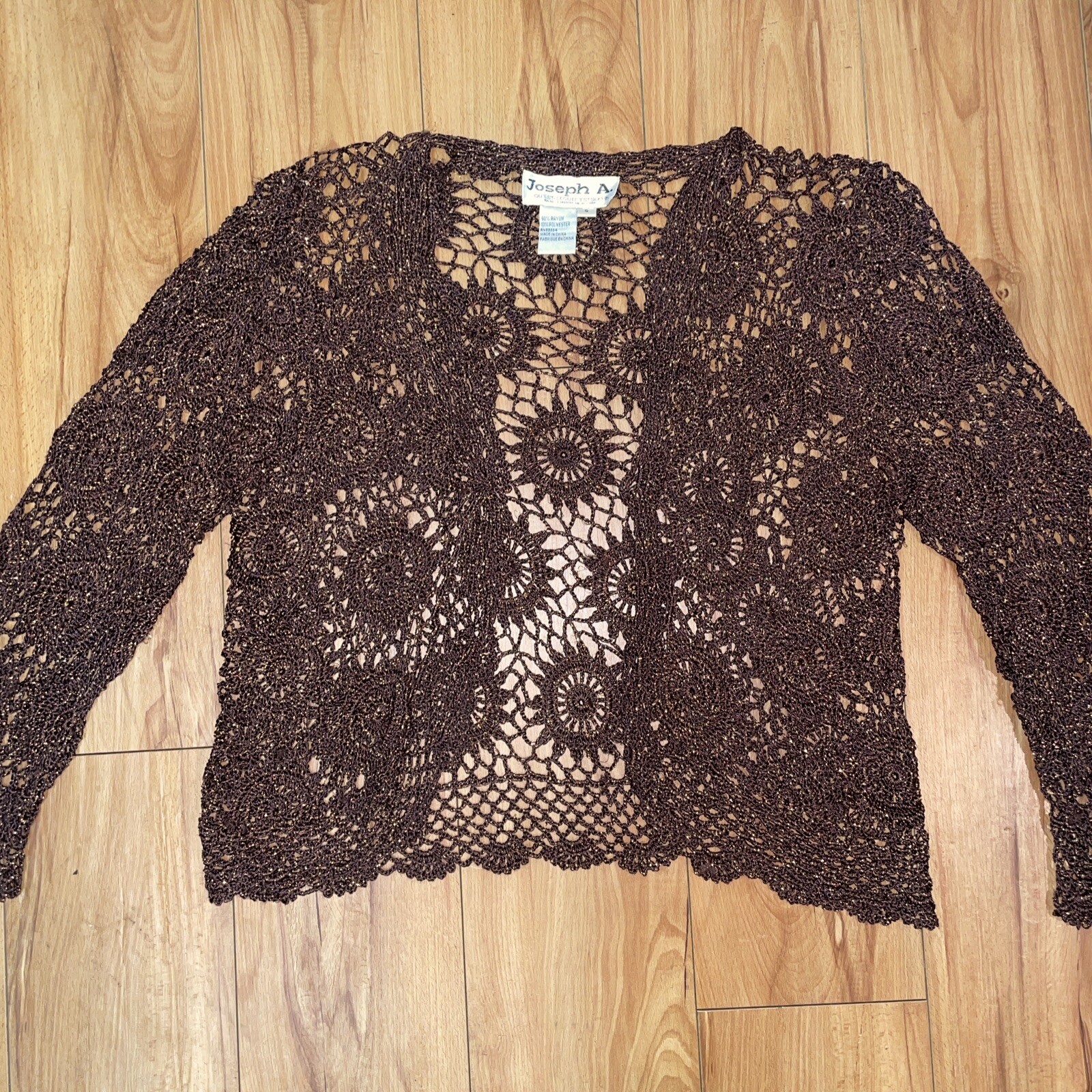 RARE- Vtg Brown & Copper Boho Crochet Top & Cardigan Sizes S/M (Joseph A.)