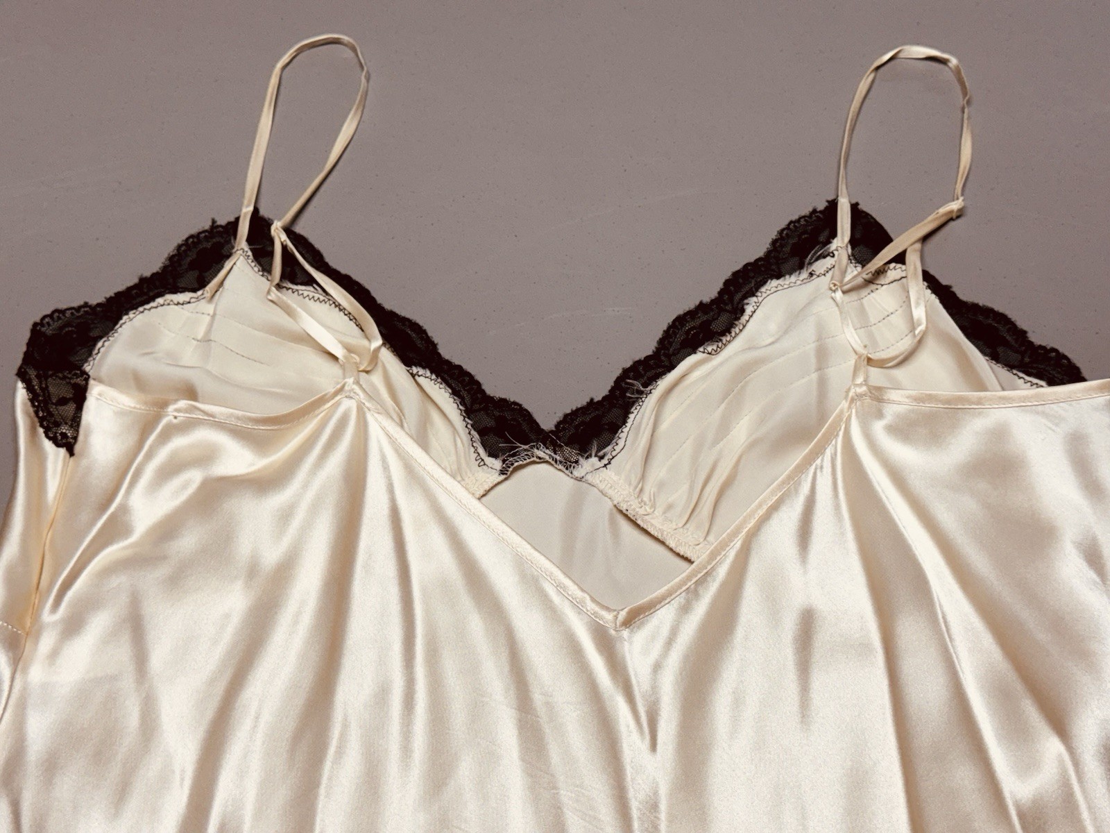 Y2K Valerie Stevens Sz L Ivory Lace Silk Maxi Nightgown Slip Dress Fairy Sexy