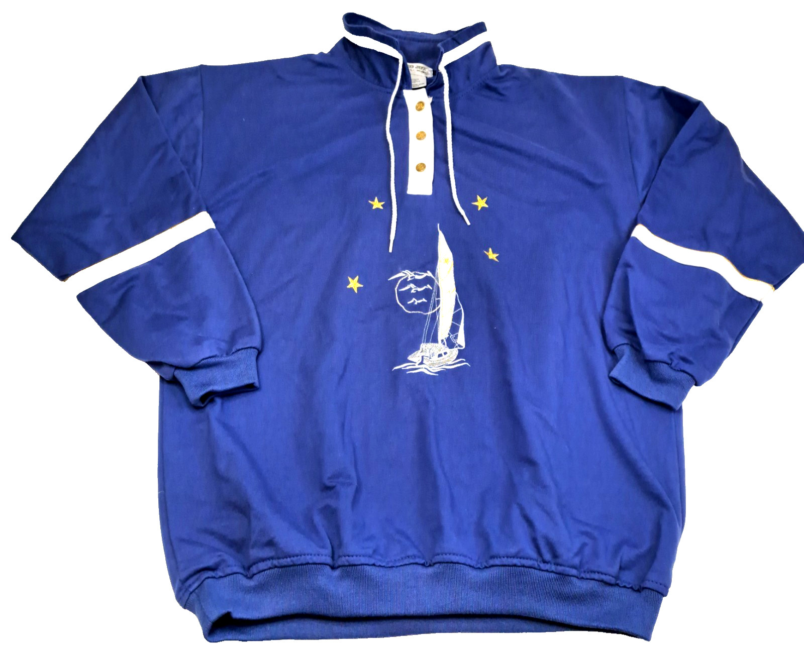 Vtg 90s Nautical Euro Joy Paris Miland Women&rsquo;s 1/4 3 button Sweatshirt Blue