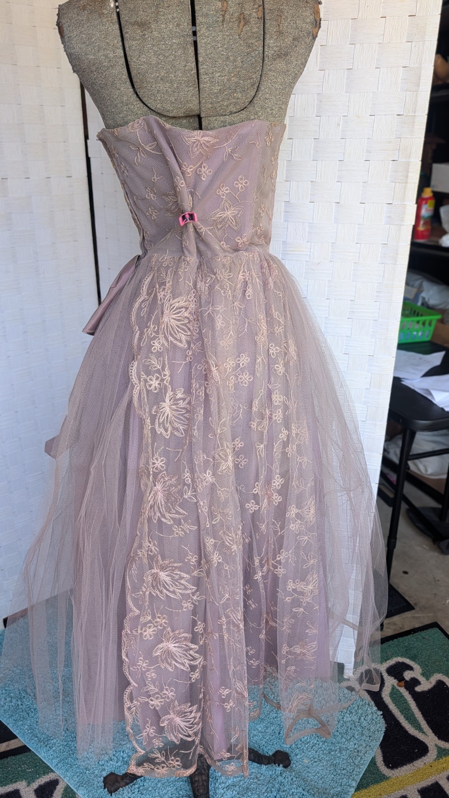 Vintage 1950s Prom Dress Lilac Net Lace Fit And Flare