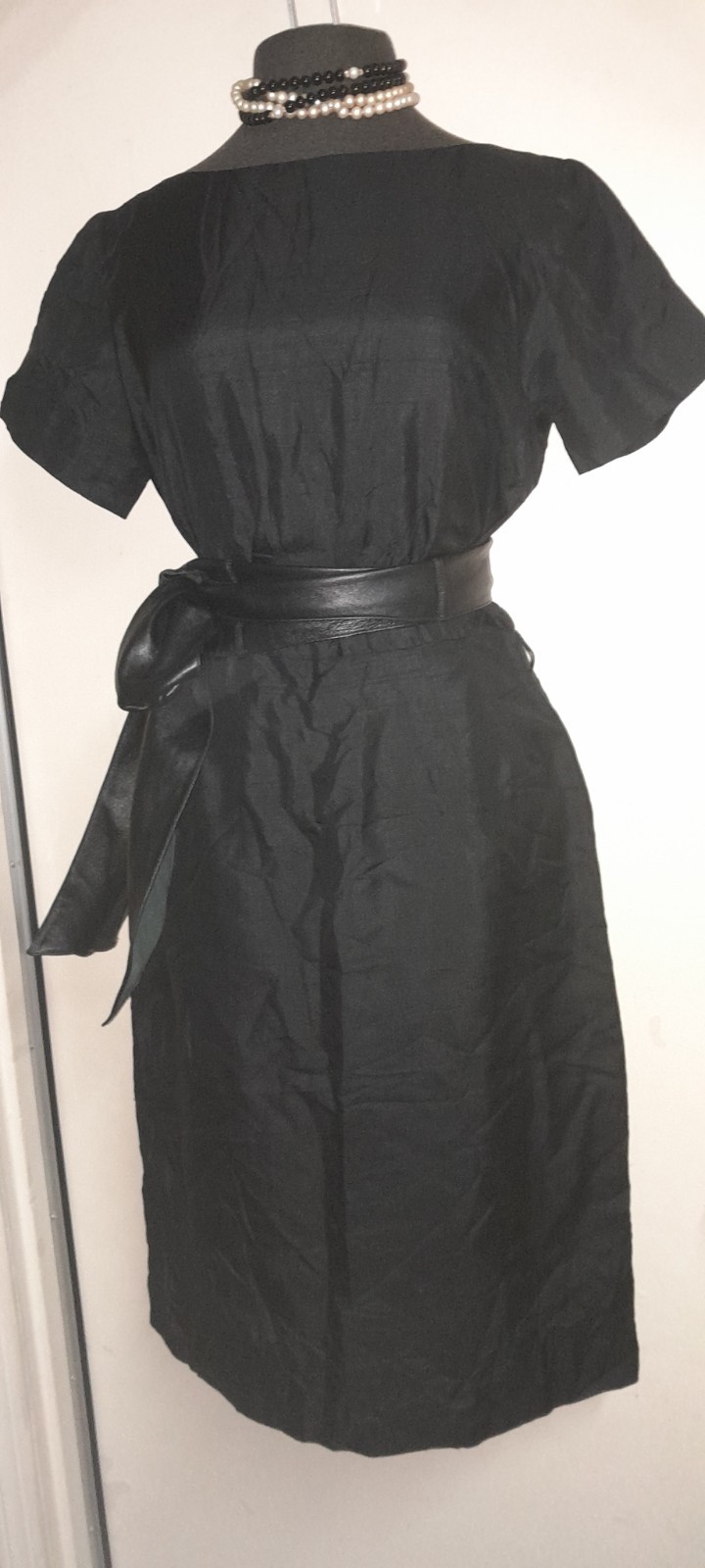 Vtg GALLANT 50s Raw Silk Classic Basic LBD Cocktail Pencil Pin Up M W30