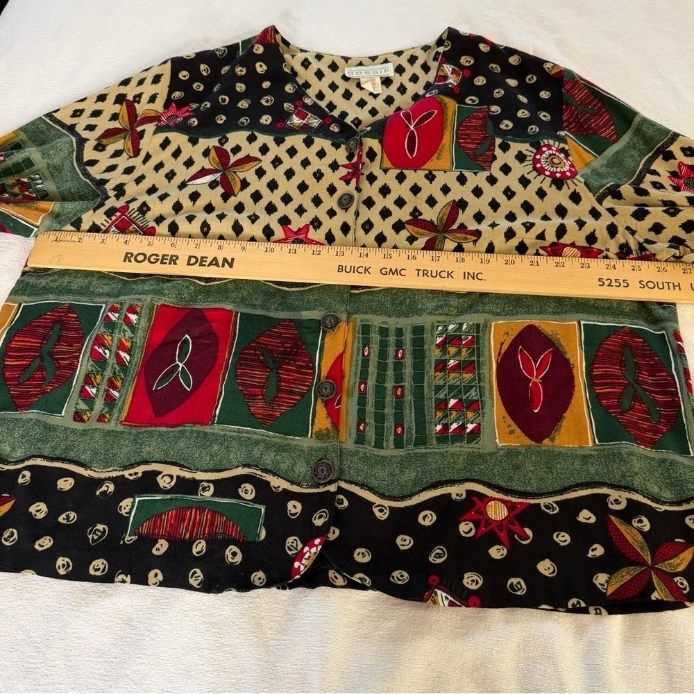 Patch Work Artsy Chic Box&rsquo;s Shape Vintage GOSSIP 22W Button-Up Blouse
