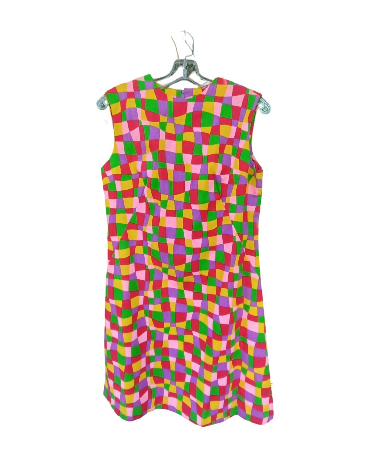 Vtg 60&rsquo;s Mod Sleeveless Shift Dress Bold Psychedelic Abstract Geometric Print M