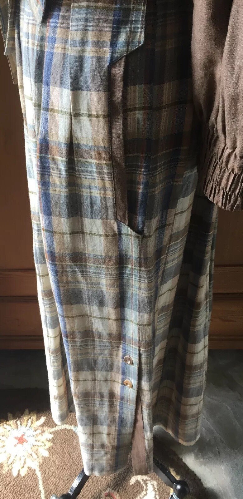 Vintage BASSET Solid & Plaid Detailed 3pc Cotton/Linen Skirt-Jacket-Vest SZ 44/L