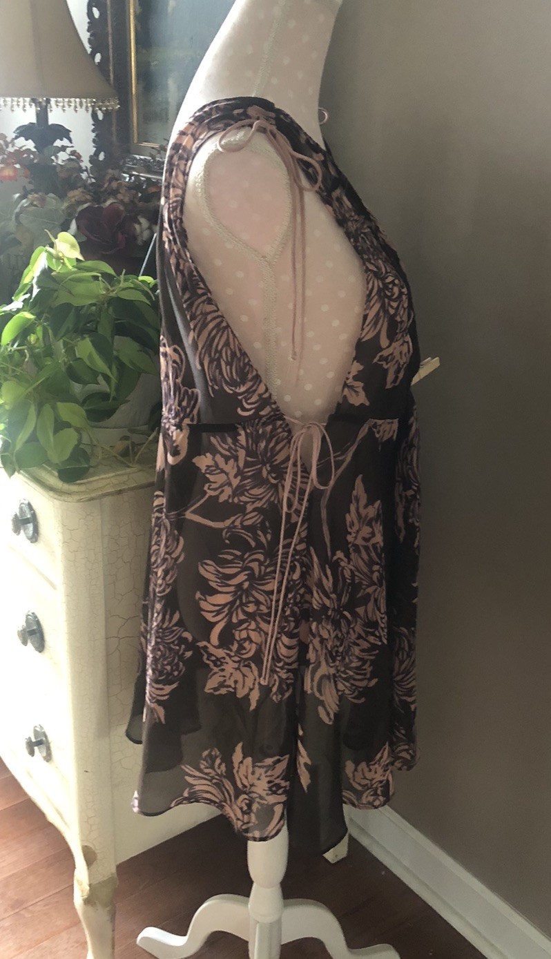 VTG 80s Gilligan & O’Malley Nylon Nightgown & Robe Peignoir Set Brown Pink L/XL