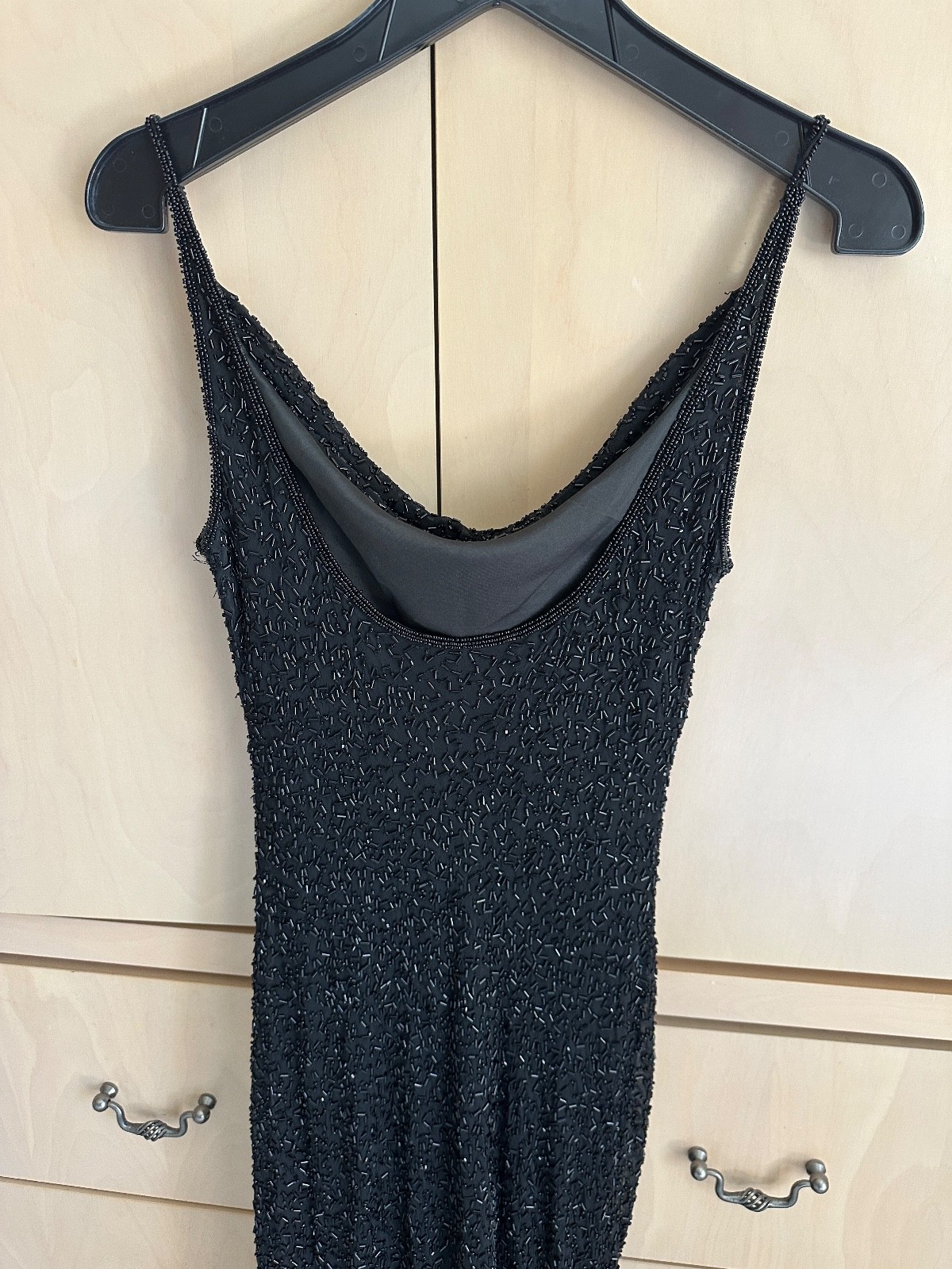 Vintage Stenay 100% Silk Fully Beaded Black Maxi Dress Size 6 Evening Gown 36&Prime; c