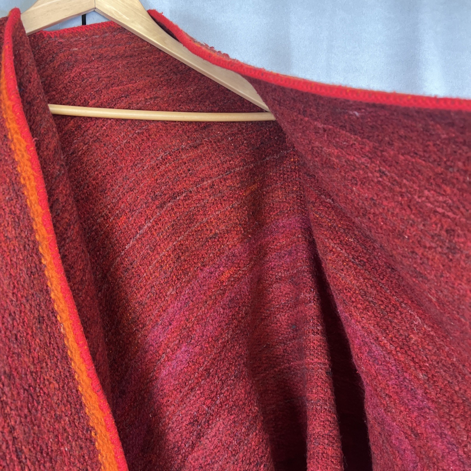 Vintage Roxa Ltd Mixed Wool Poncho Cape Colombian Red Orange Purple