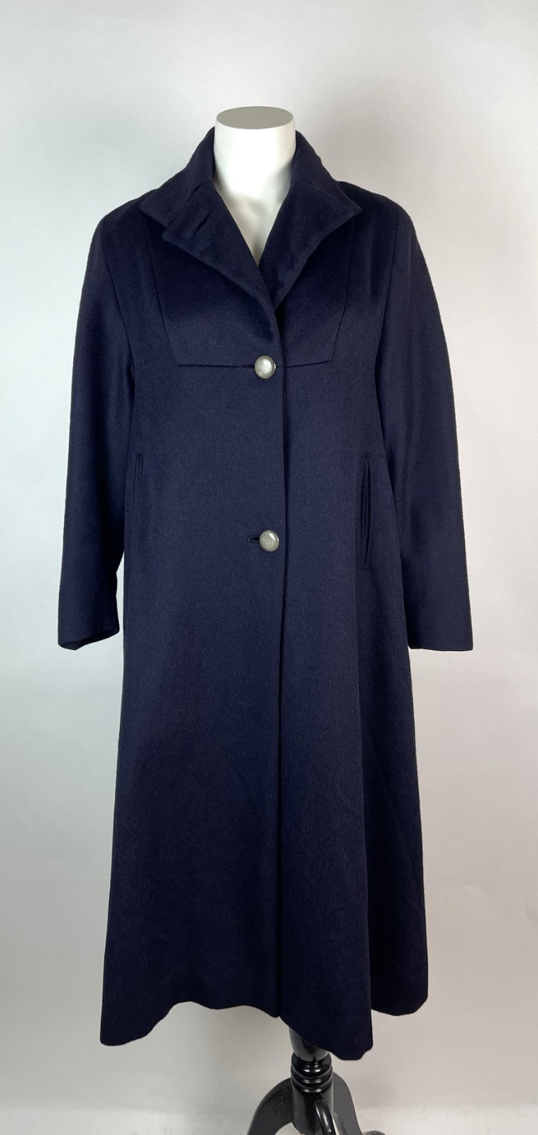 Vintage50s Minimalist Haiberman Woman&rsquo;s 100% Alpaca Long Coat Navy Blue M/L MEND