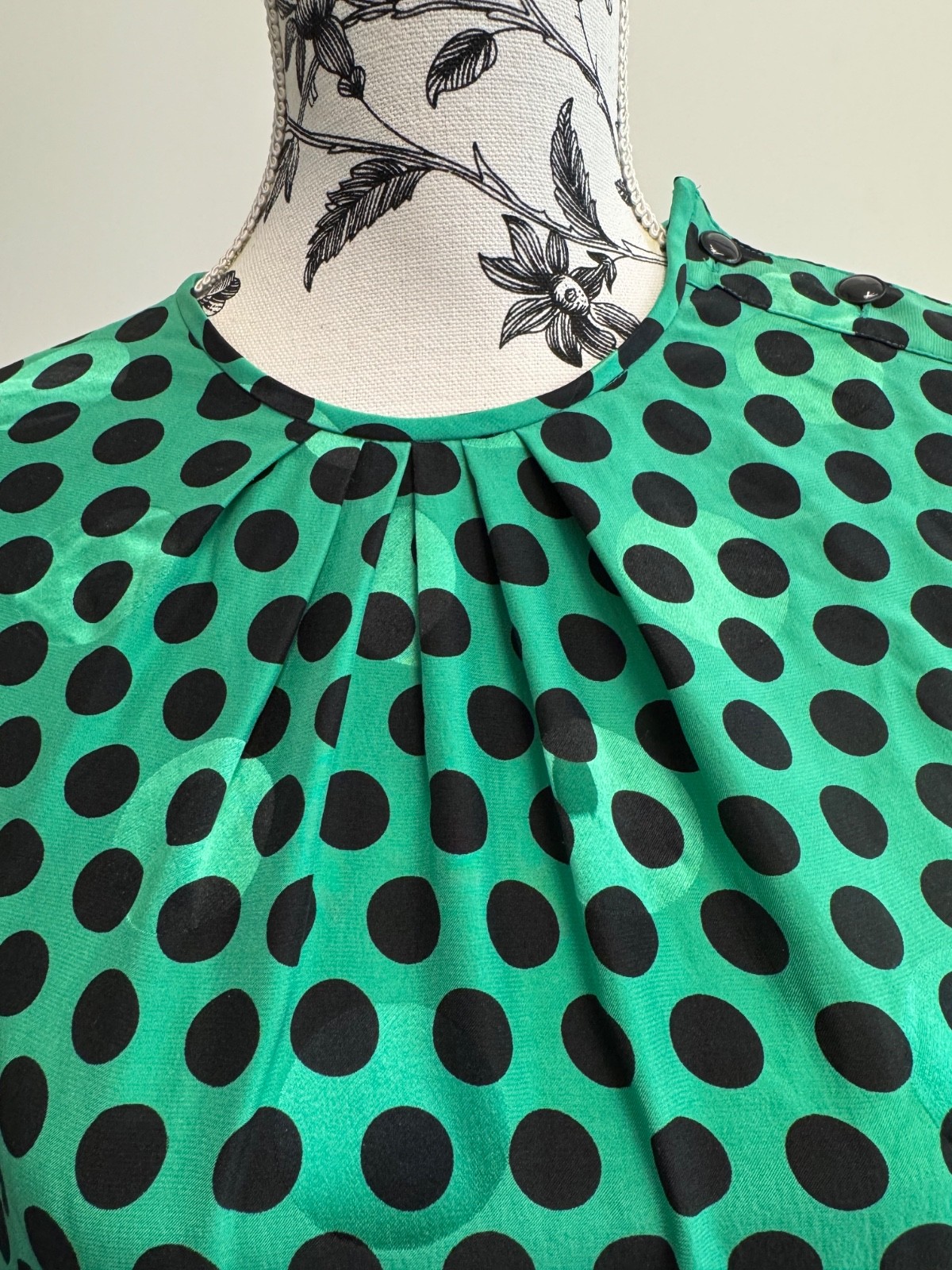 Vintage Emanuel Ungaro Ter silk green black polka dot dress size 6