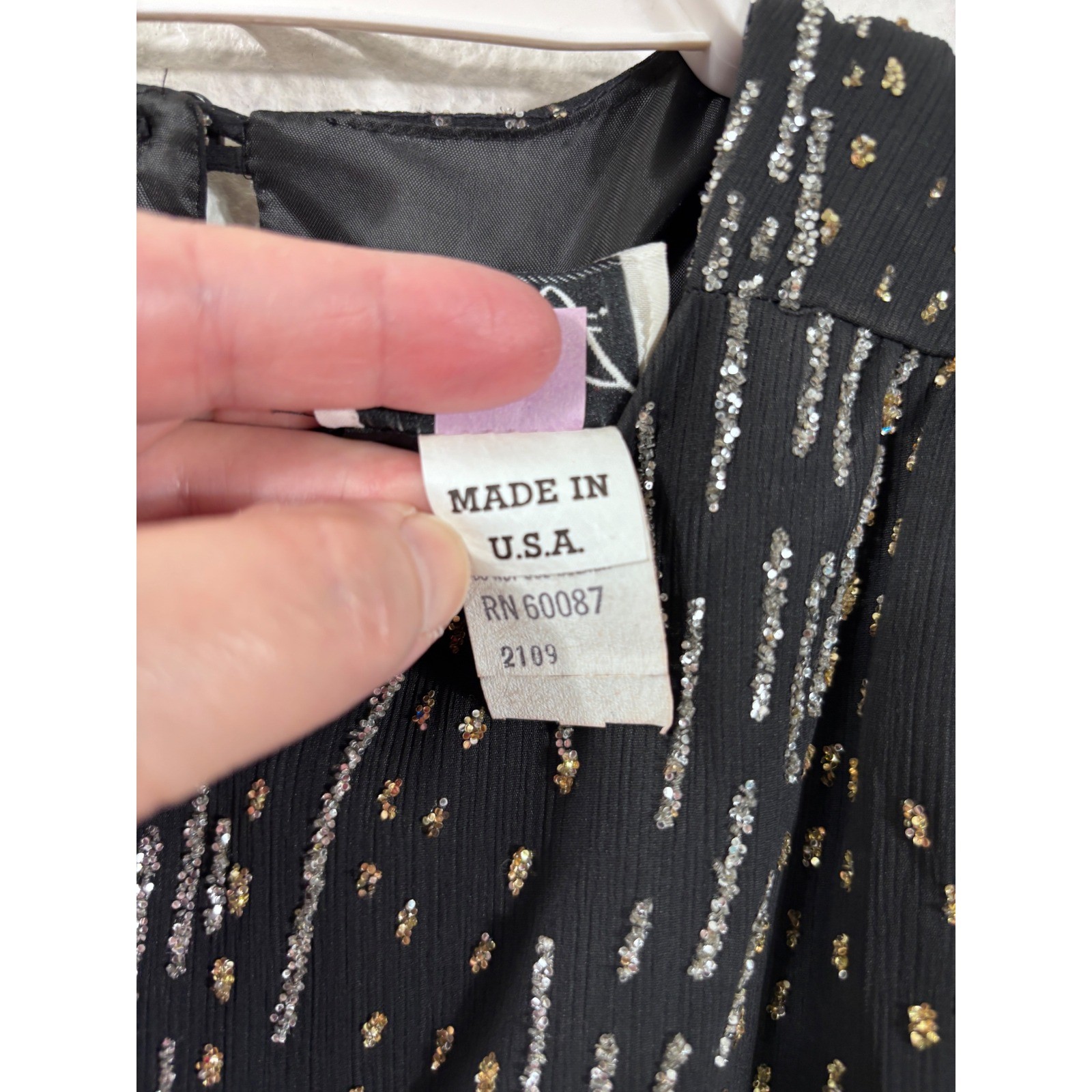 J.S.J. Dress Women Medium Black Vintage Sequin Chiffon Long Sleeve