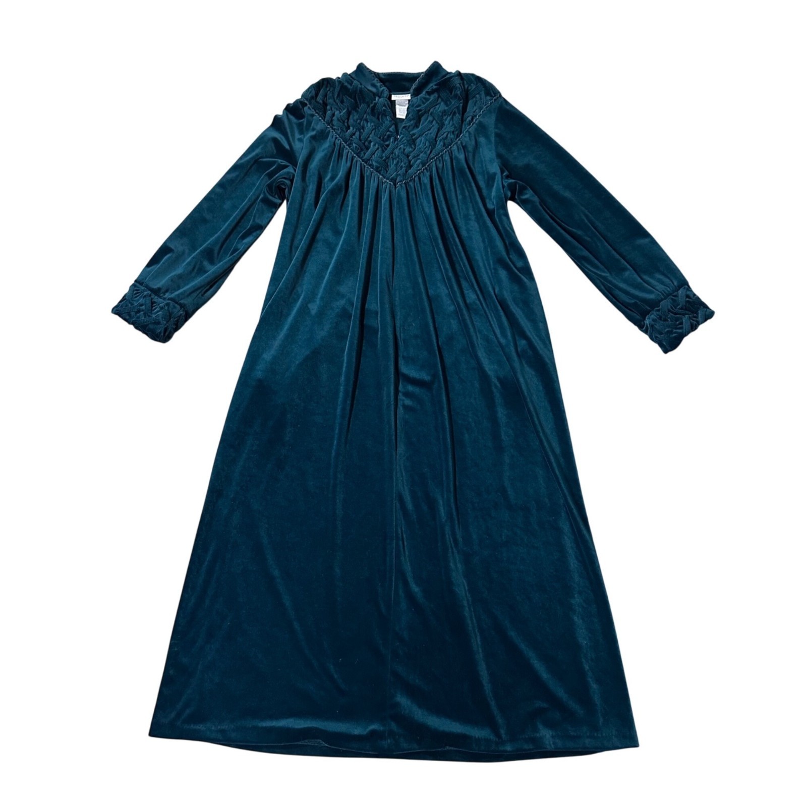 Vintage Nightgown Robe Duster Delicates Velvet Velour Dark Teal Long Medium