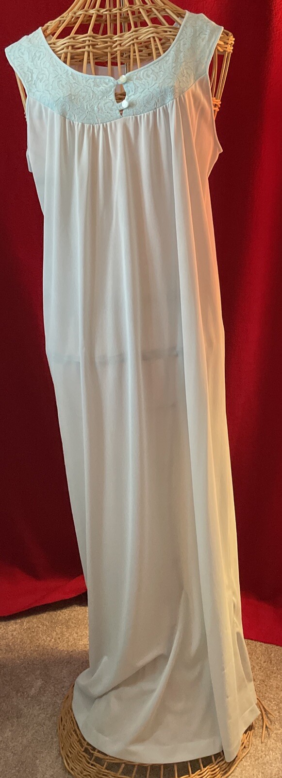Vintage TEXSHEEN Light Blue Full Length 100% Nylon Sleeveless Nightgown Size S
