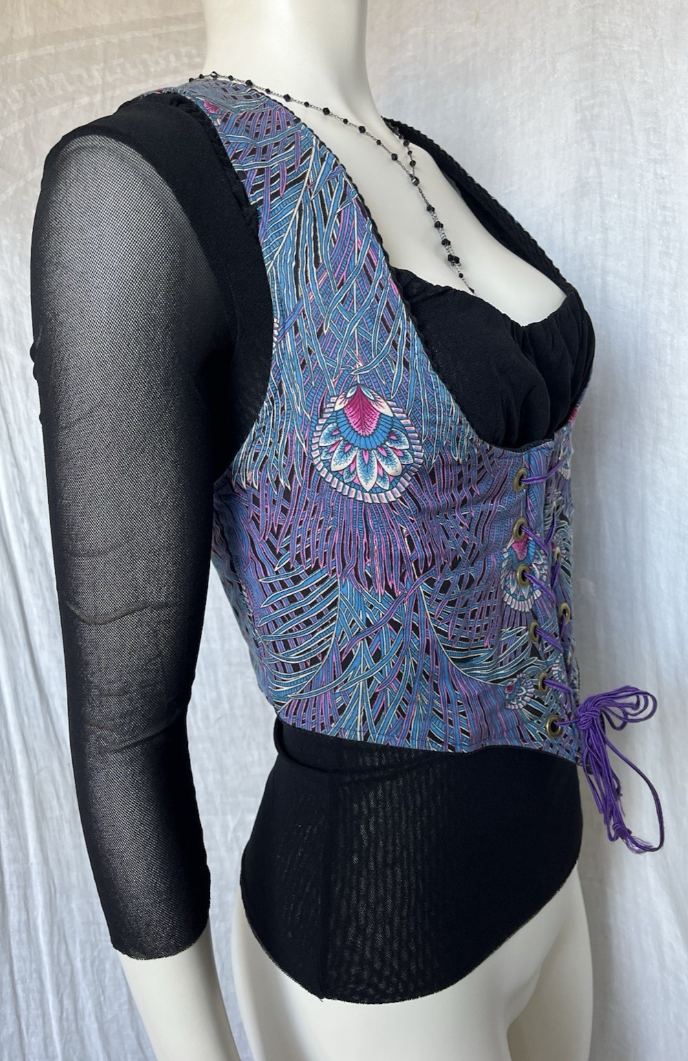 Vintage 70s Corset Vest Underbust Waistcoat Handmade Reversible Goth Festival S