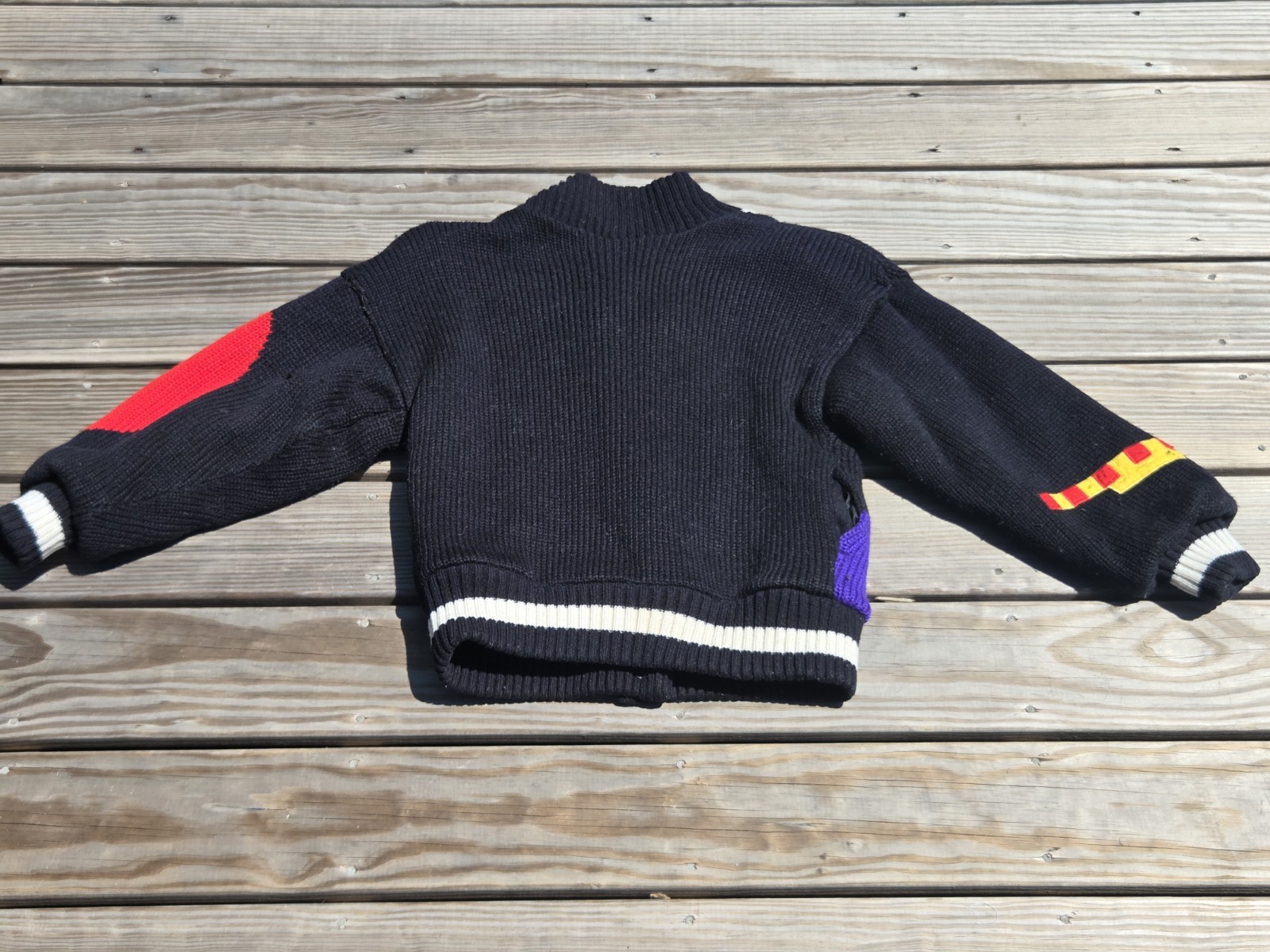 🖤Vintage 90s Abstract Geometric Sweater Jacket Black Colorblock Memphis Design