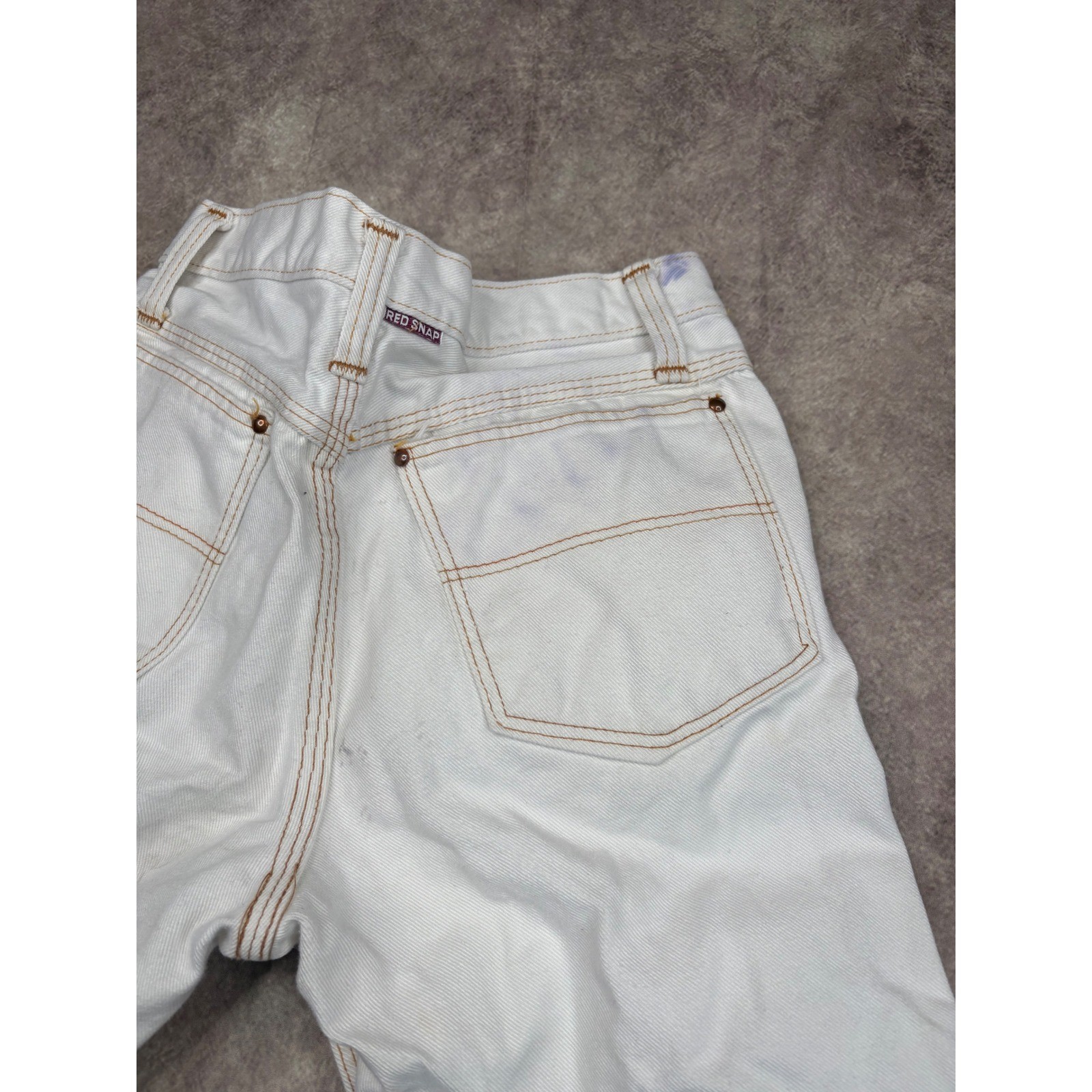 Red Snap White Denim Flared Jeans Contrast Stitch Workwear Size 26×29 Y2K 90s