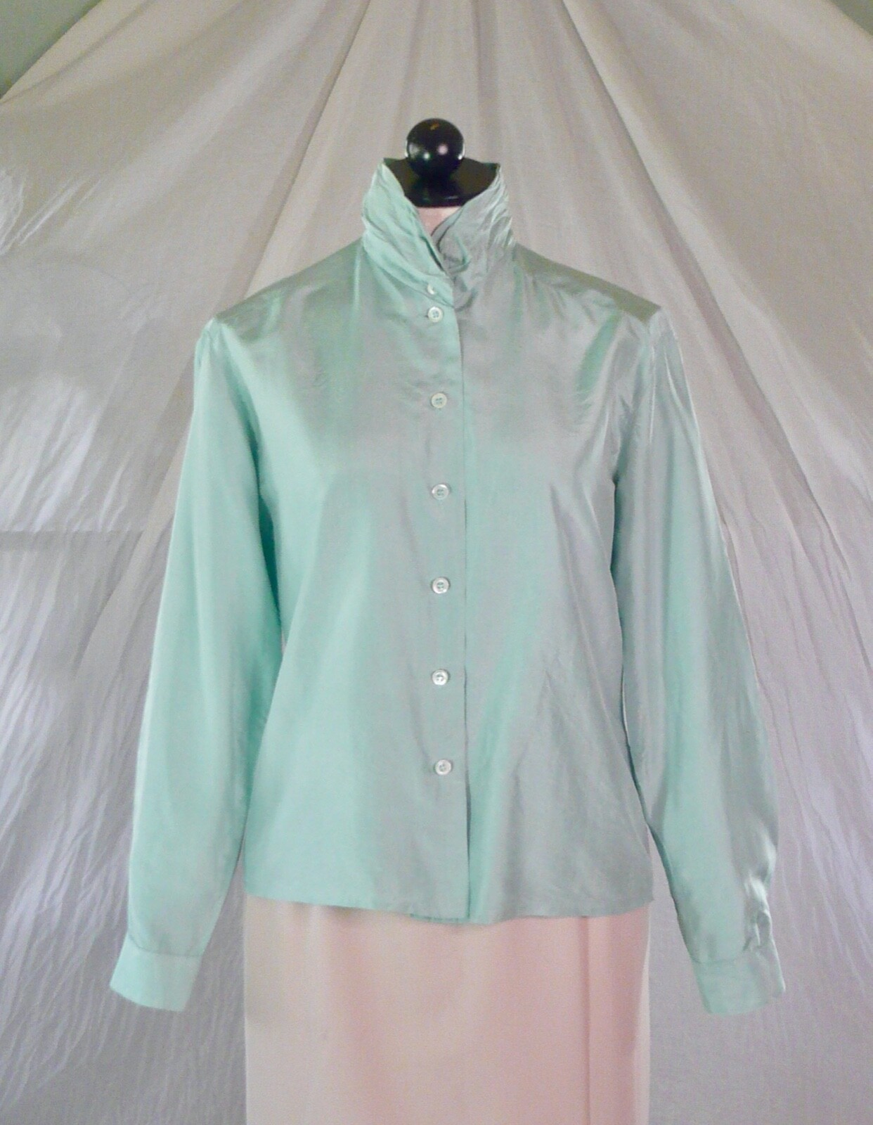BYBLOS vintage 90s green-blue SILK BLOUSE austere ITALIAN STYLE 40