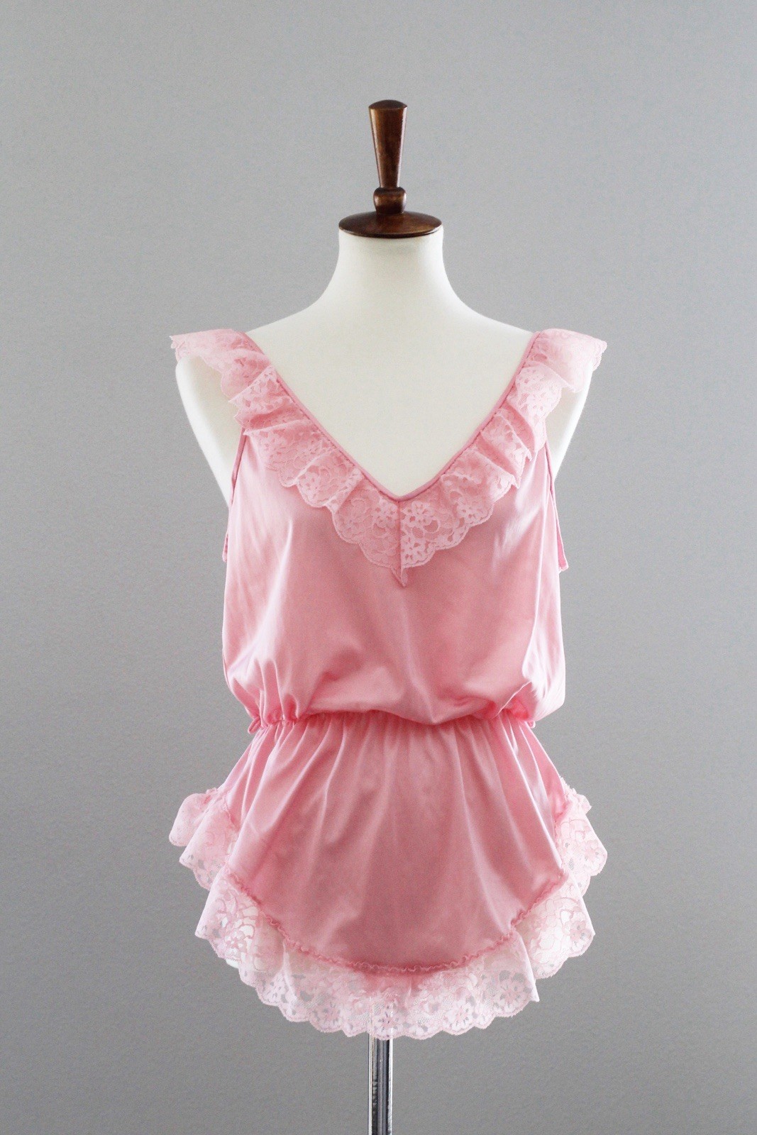 TEXSHEEN Nylon + Lace Nightie Teddy Romper : Pink – M ? Medium