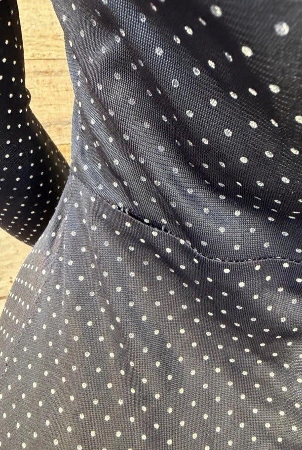 Vtg 70s ILGWU Union Made Black White Polka Dot Long Sleeve Maxi Dress Size 9