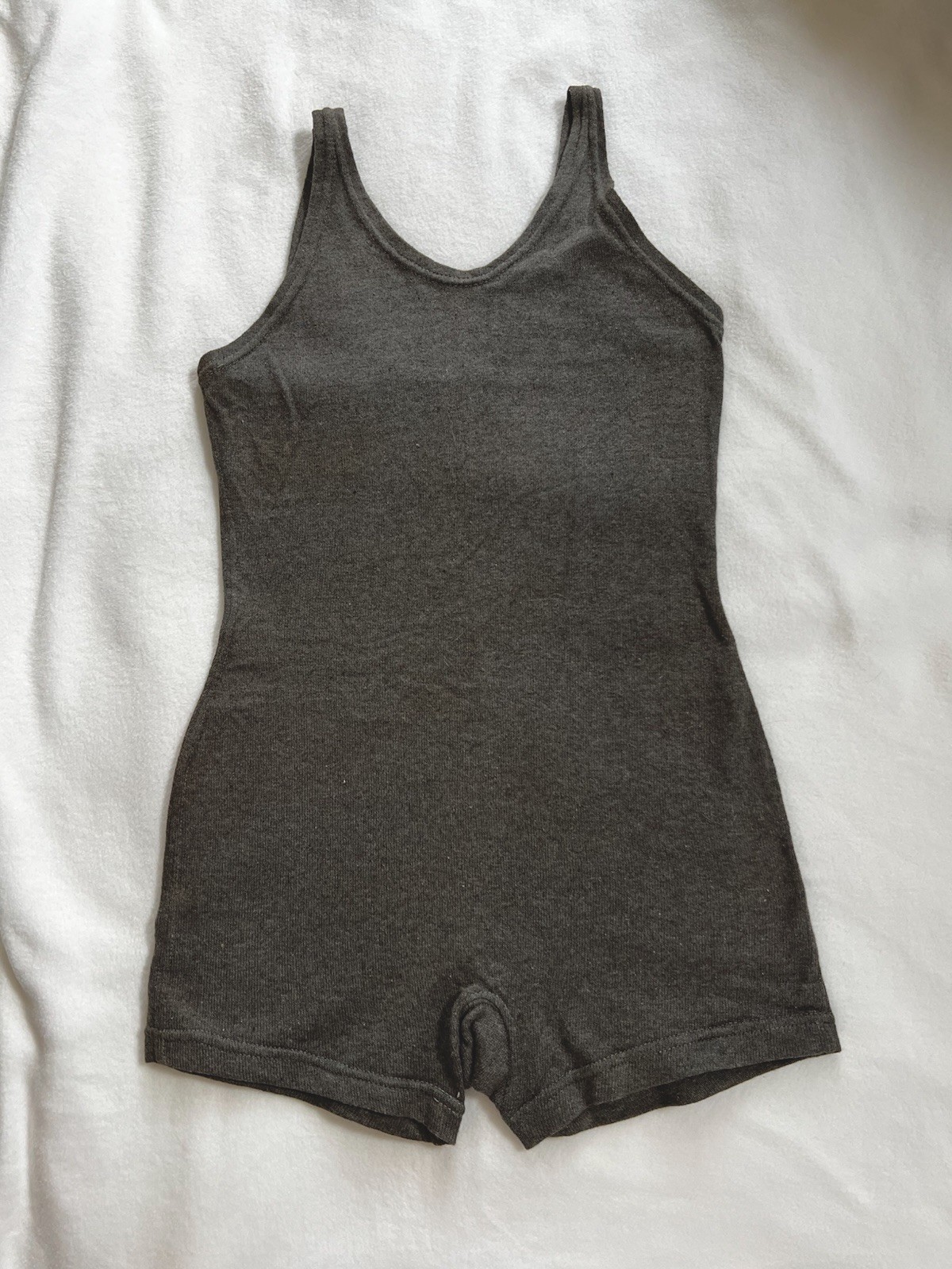 Vintage Late 1950s Gantner & Mattern Knit to Fit Gray Boy Leg One Piece Swimsuit