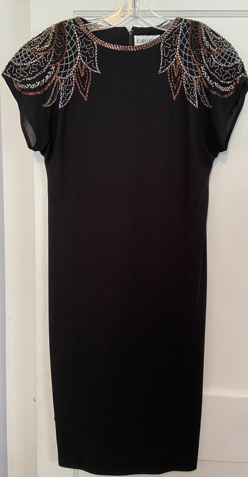 Vintage Joan Leslie Evenings Dress Shoulder Pads Beaded Fitted Stunning Mid Long