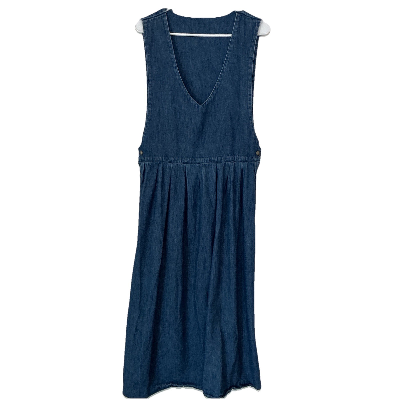 Vintage 90s Dress Blue Denim Pinafore Jumper Side Buttons Y2K USA Size Large