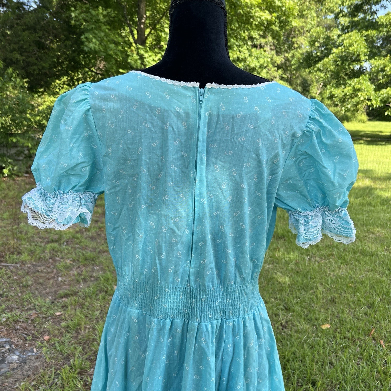 Vintage Partners Please Malco Modes Square Dance Dress Floral Blue Lace Size 14