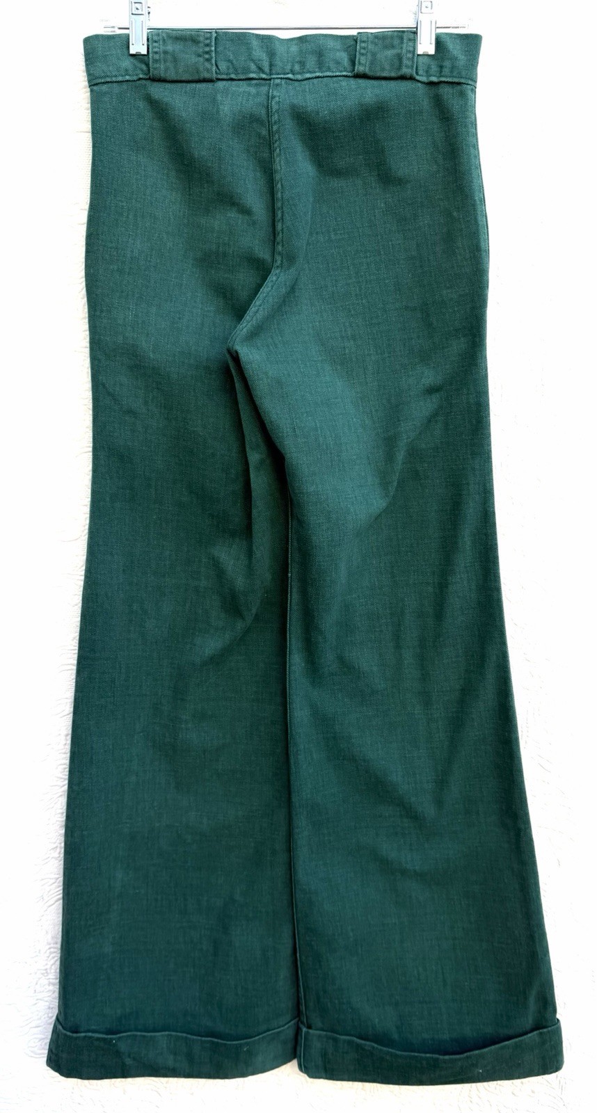 Vintage c1974 Forest Green Flared Pants Jeans Brushed Twill EUC 28” x 43.75”