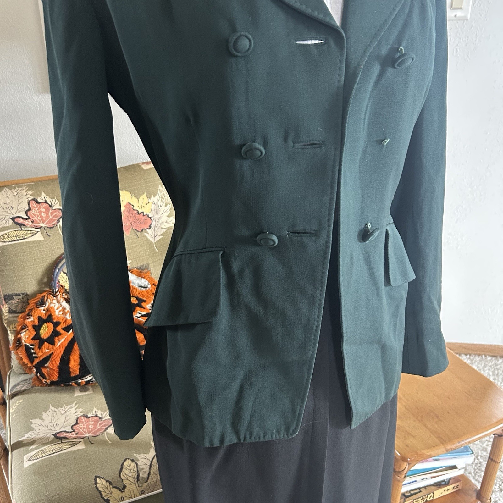 Vintage 1940s Jacket | Blazer | Dark Green | S | Suit Coat | 40s | Flaws