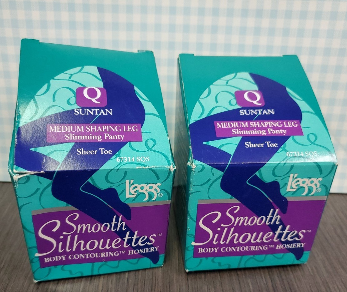 VTG L&rsquo;eggs Smooth Silhouettes Body Contouring Hosiery Sheer Toe SUNTAN Q 2Pair