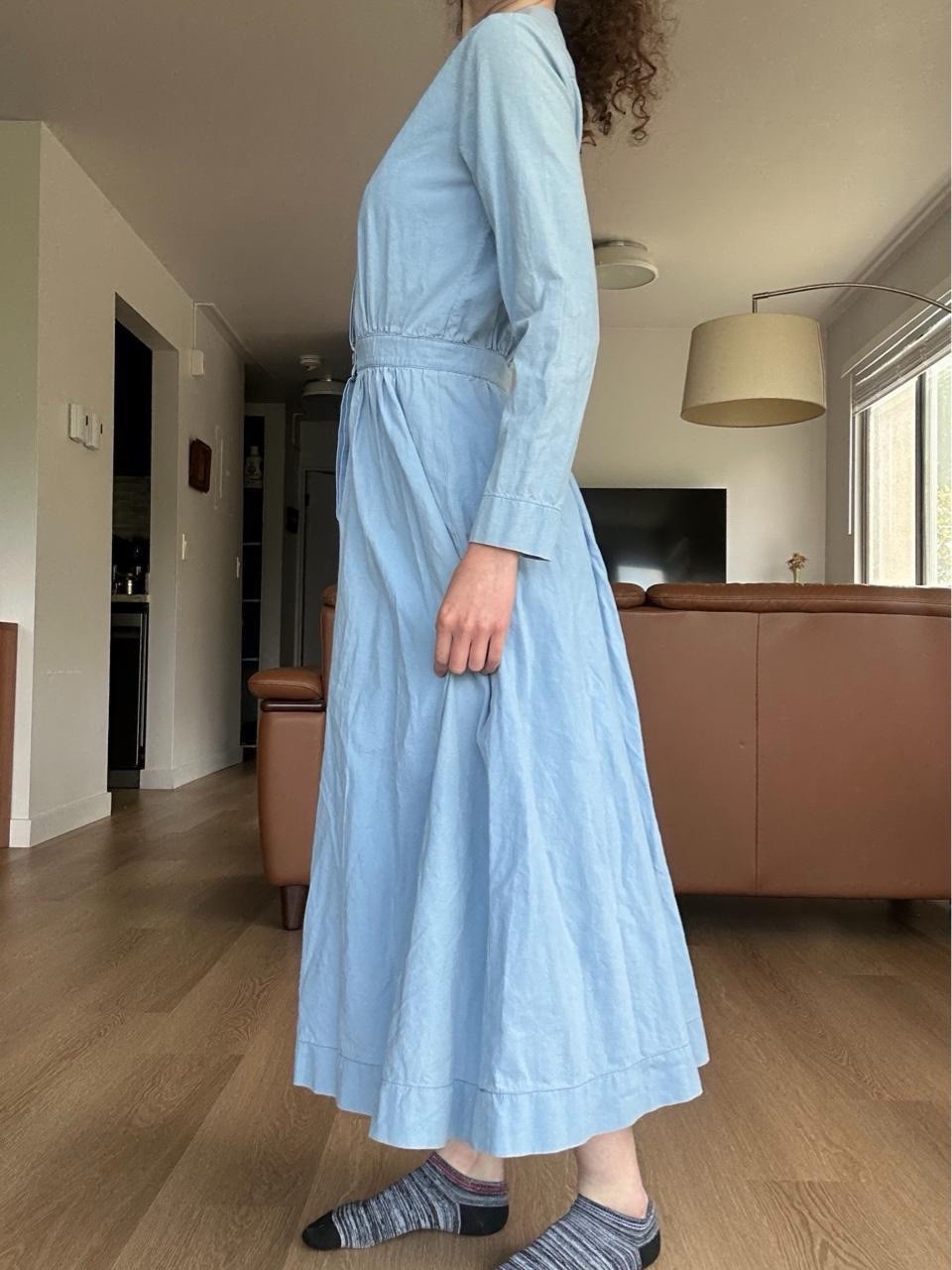Vintage 1970s Handmade Western Chambray Dress Peter Pan Collar