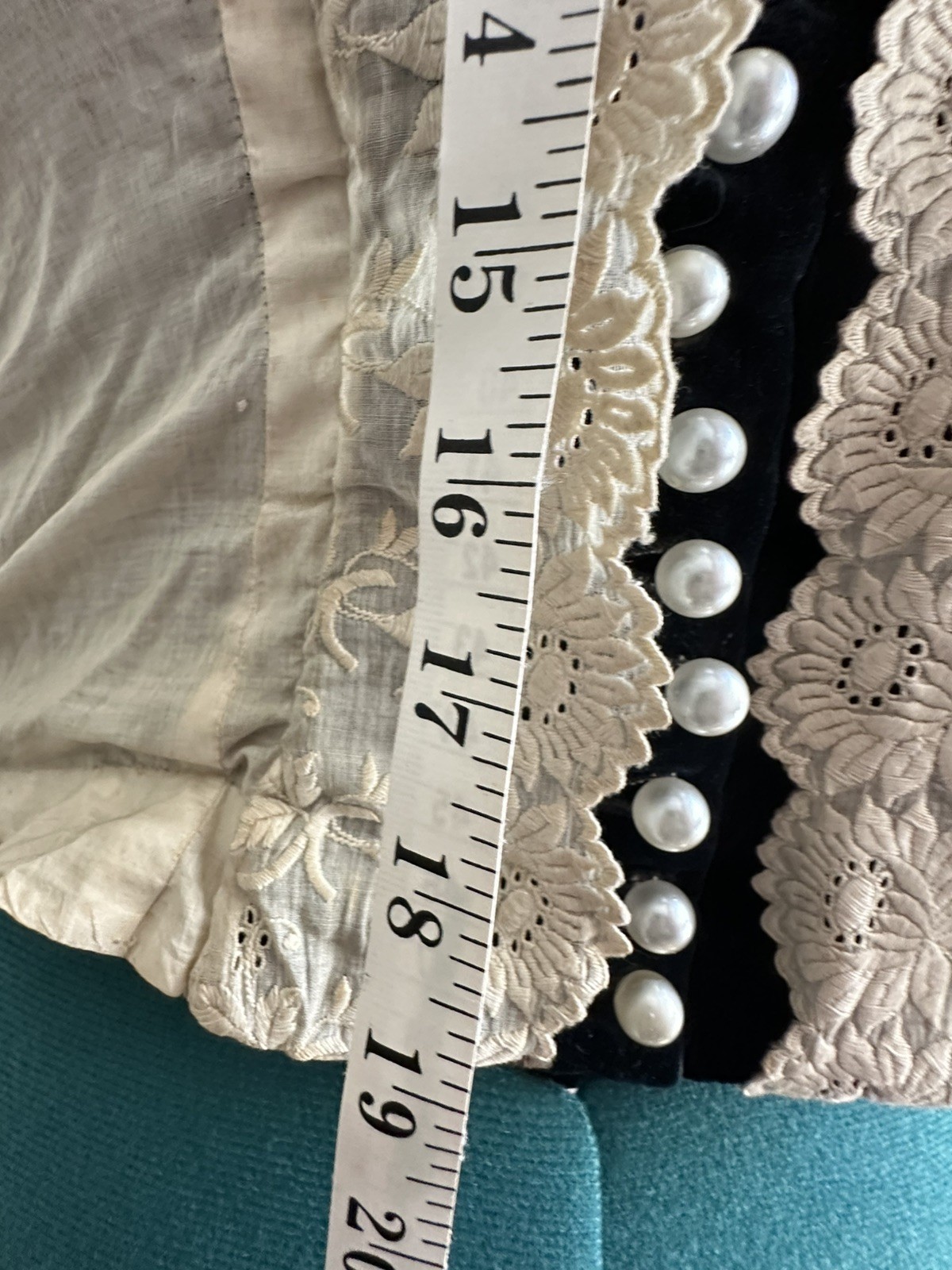Antique Edwardian Victorian Under Bodice Dickie Lace Vest Black Velvet Pearl