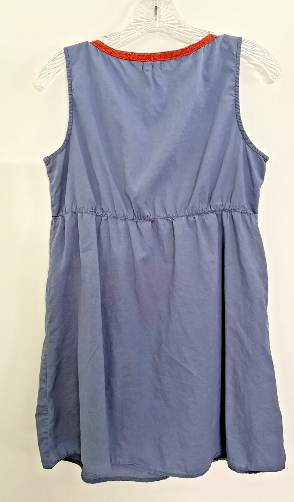Boho VTG Old Navy Embroidered Flowers Blue Dress w/ Orange Trim Cotton MED
