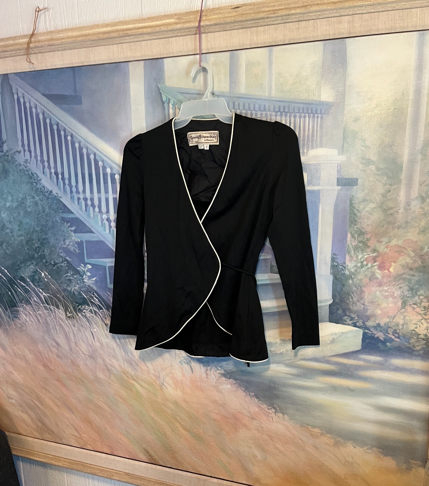 Women&rsquo;s Rare Vintage Young Edwardian Arpeja Black Long Sleeve Cardigan/Top Sz. 7