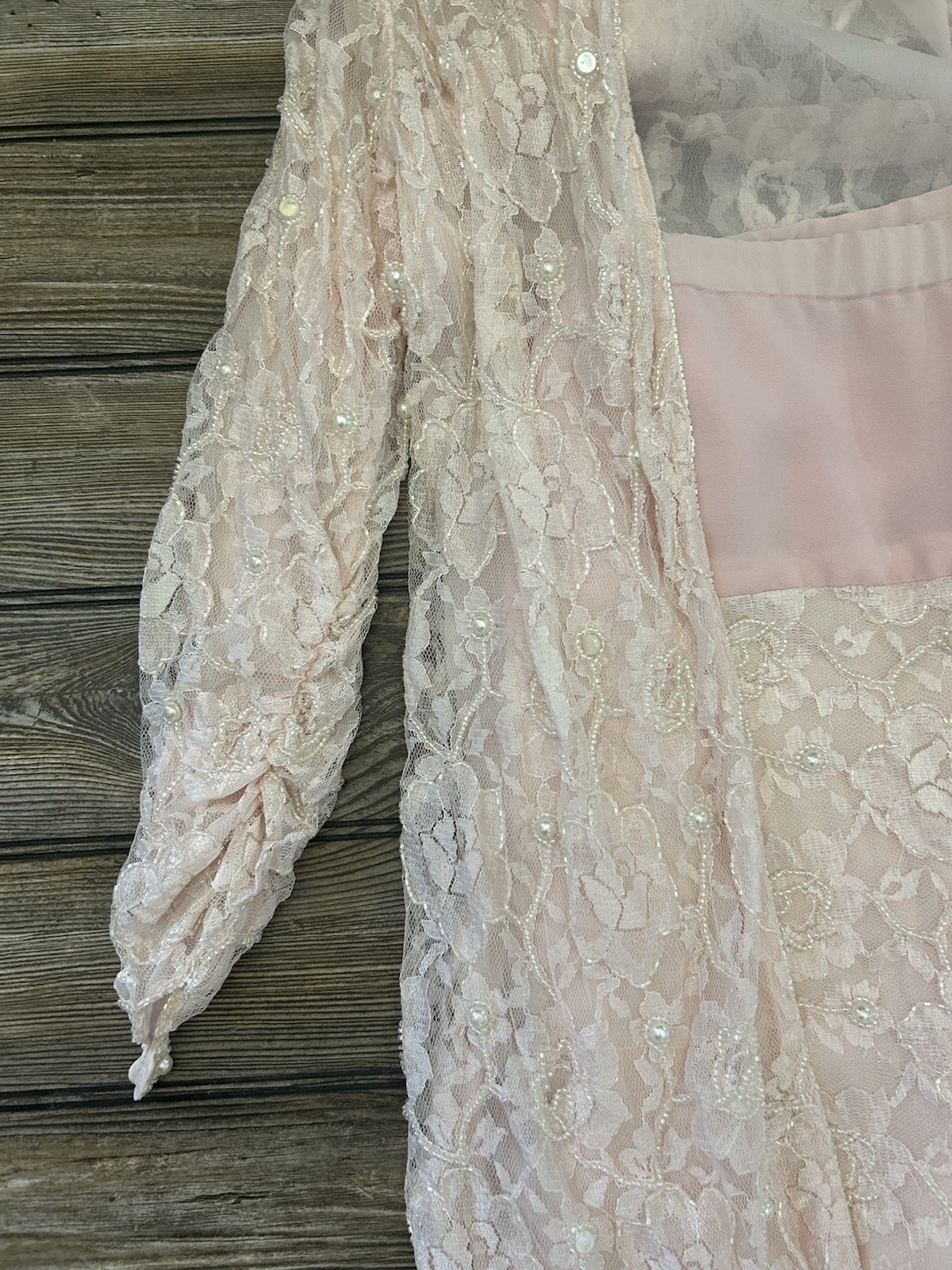 Vintage Judith Ann Plus Creations Beaded Sequin Lace Blush Pink 2 Piece 16-18