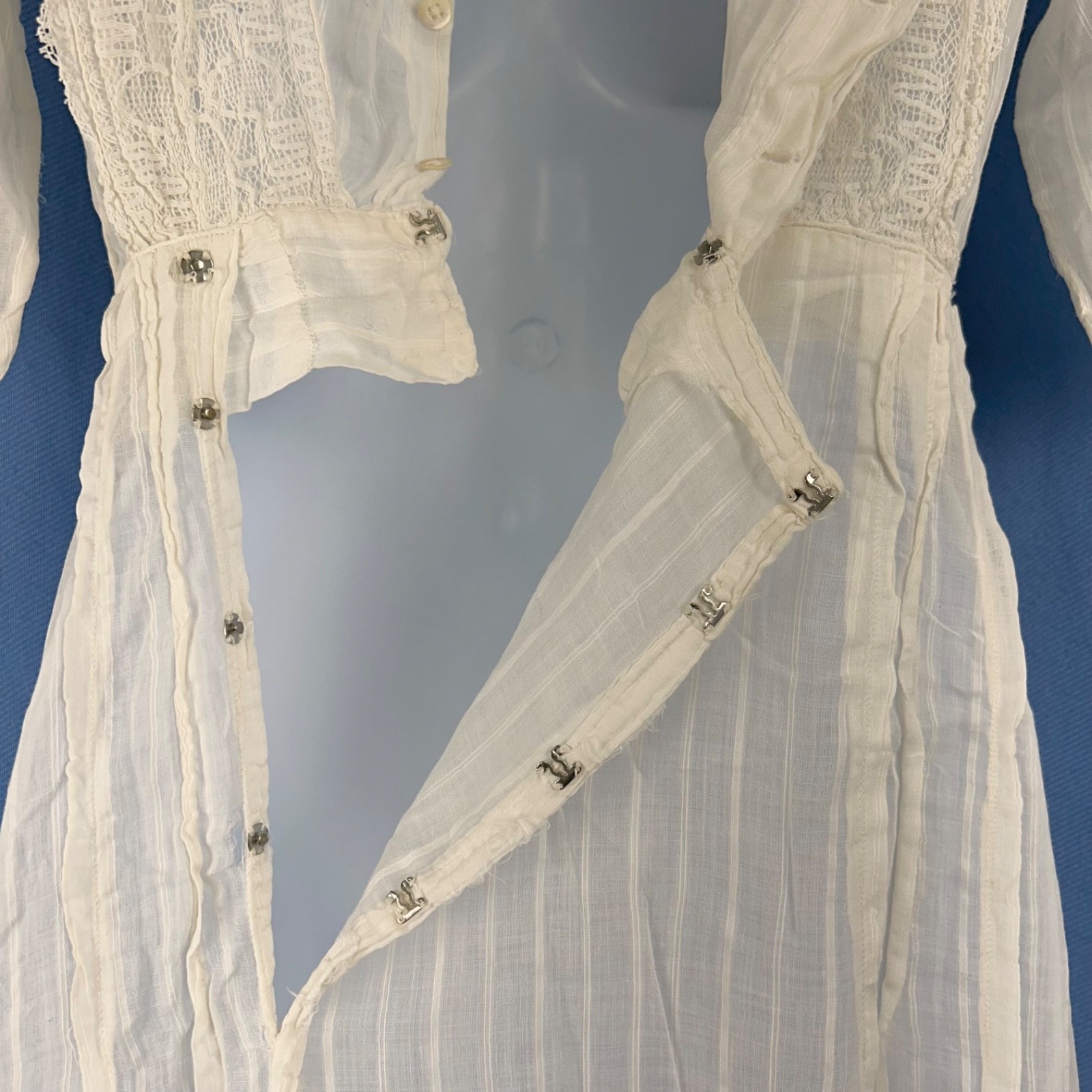 Antique Early 20th Century Sheer White Cotton Tea Gown Pintuck Pleats, Lace