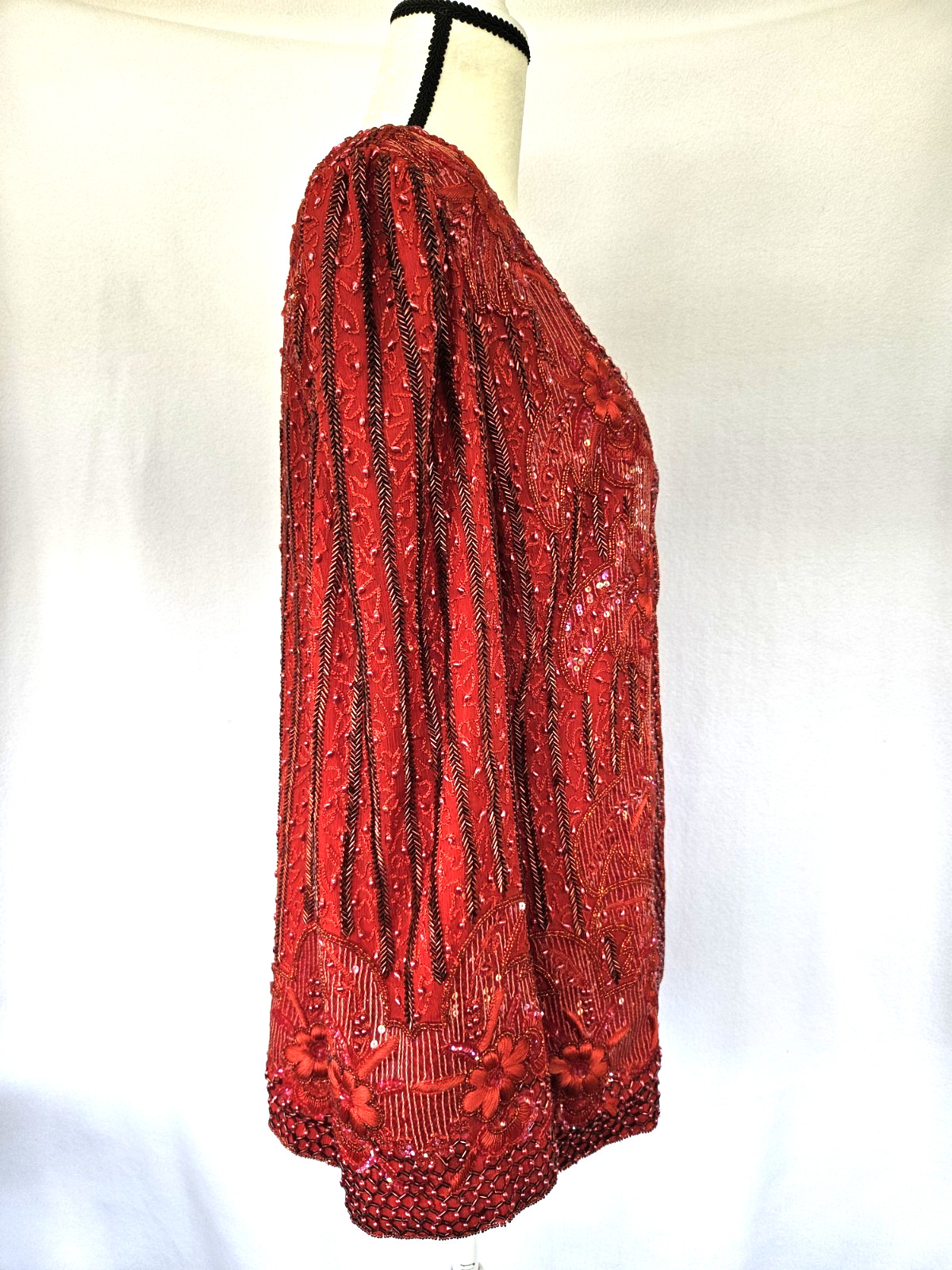 FRANK USHER – Vintage 80&rsquo;s Red Sequin Beaded Evening Jacket Blazer – Large?