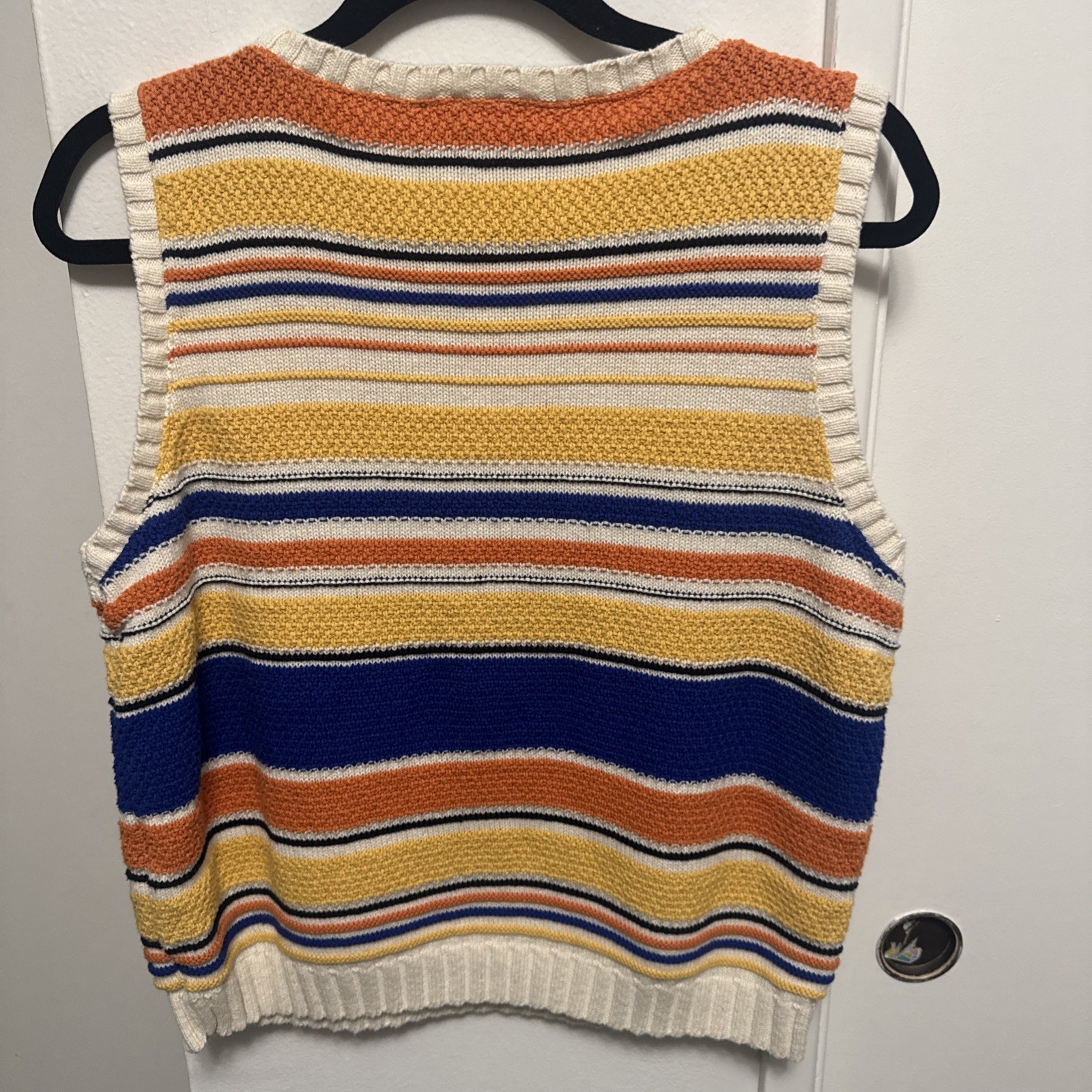 Vtg 90s Liz Claiborne Multicolor Striped Tank Top yellow blue women Large vest