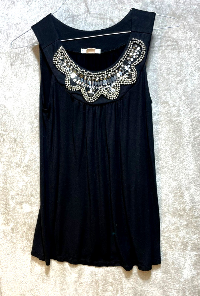 Black Tank Top Women Medium Bejeweled | Made in USA | Dress Barn