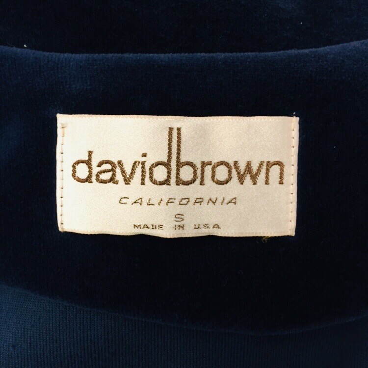 david brown California Dark Blue Velour Hostess Dress House Robe 1970s Small USA