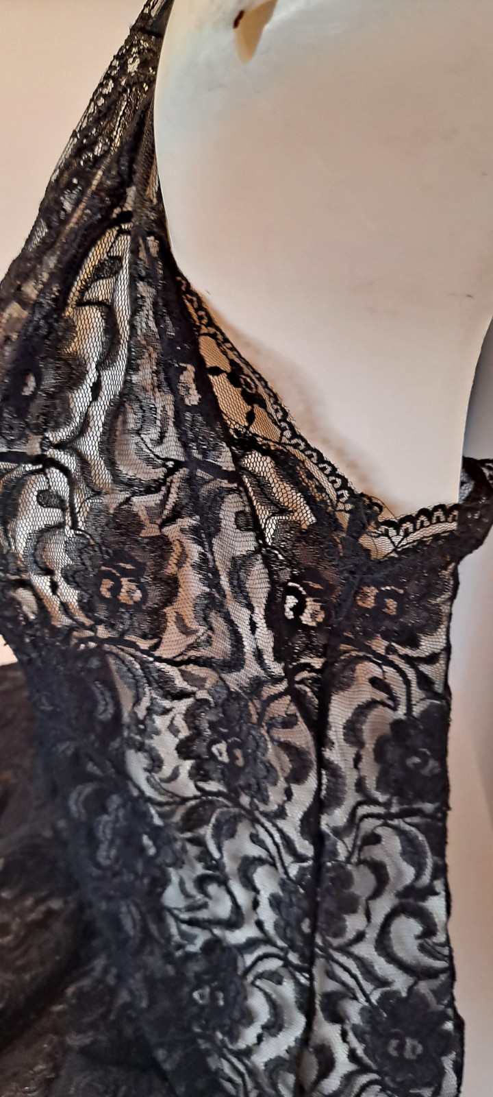 Vtg Y2K Whimsy Goth Romantic Sexy Blk Lacey Midi Enchanted Nylon Dress Nightie