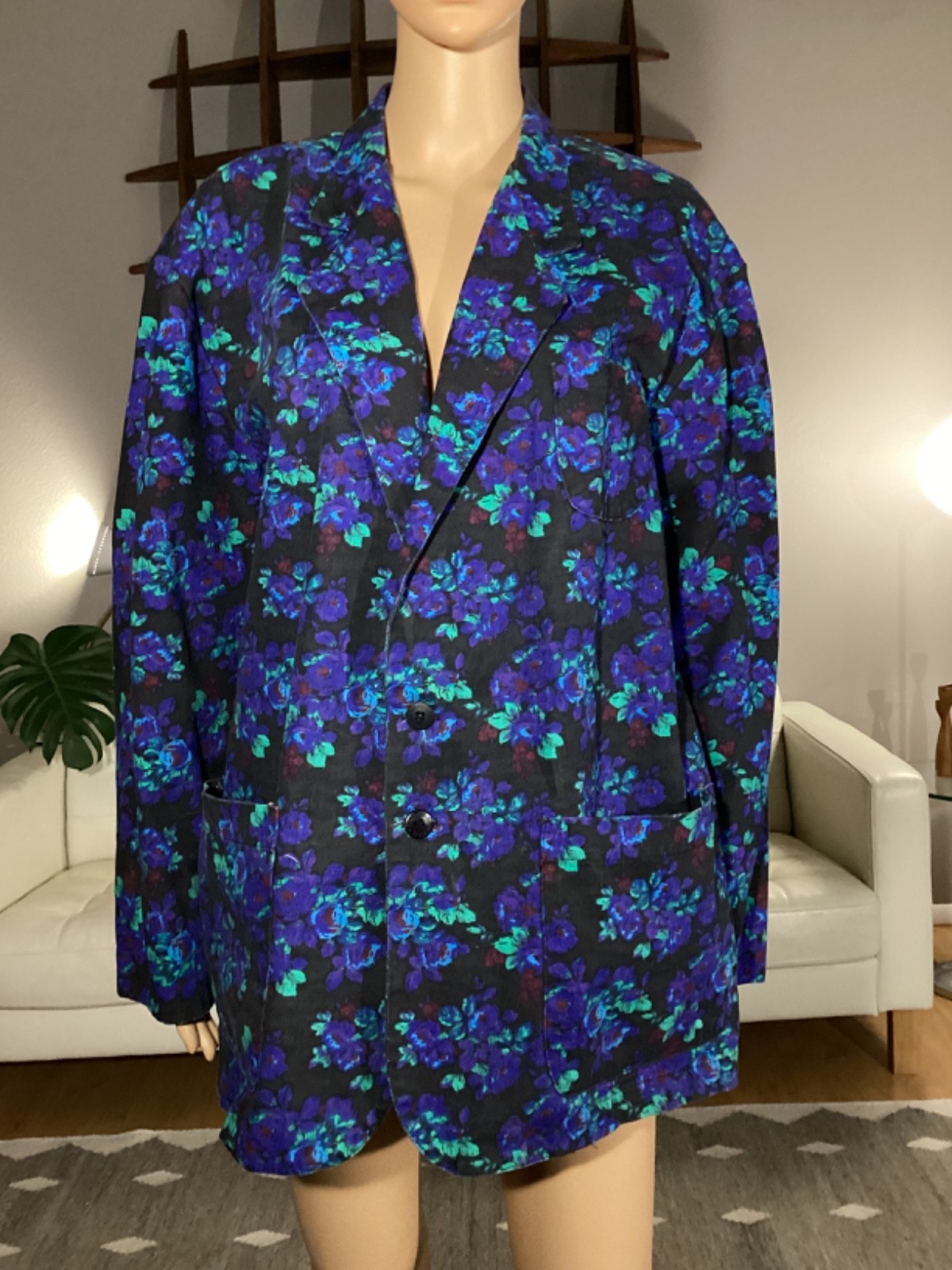 Vintage 80&rsquo;s 90&rsquo;s CHEROKEE Bright Floral Denim Blazer Jacket Women&rsquo;s Large USA