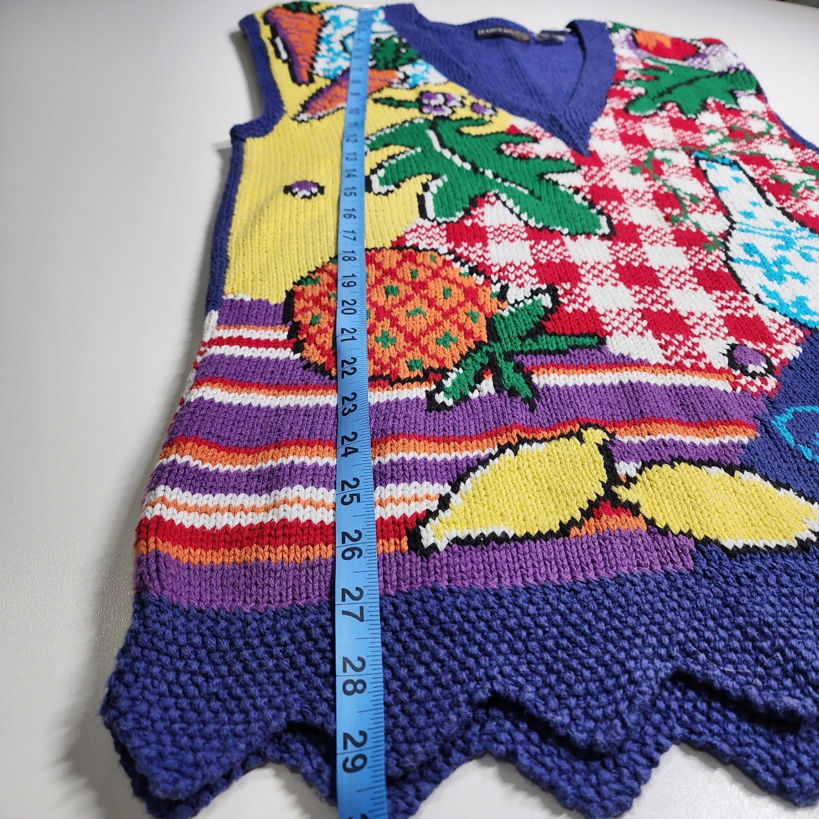 VTG Harold&rsquo;s Fruit Vegetable Gingham Knit Sweater Vest Small 90s Artsy Retro