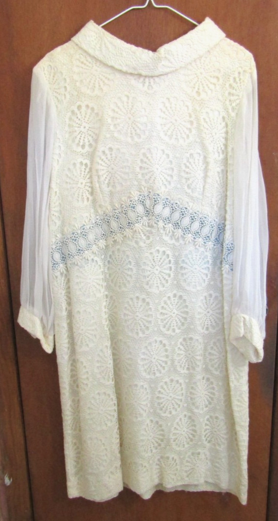 Vintage 60&rsquo;s Cream Bohemian Hippie Smock Dress Crochet Woodstock Lined Wedding