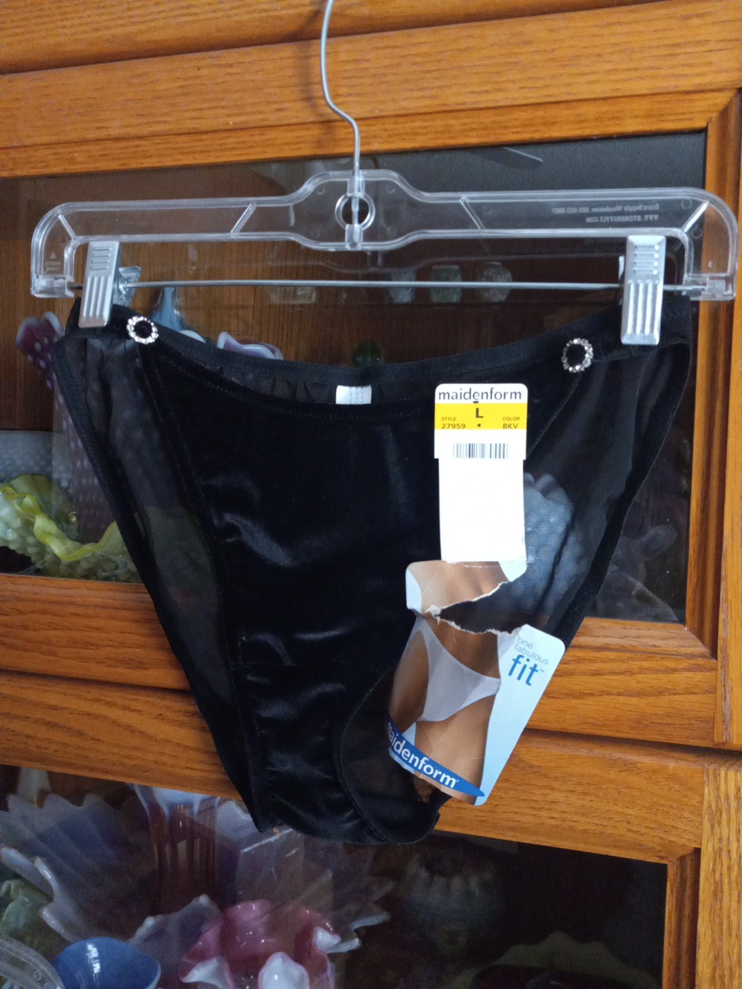 Vintage Panties NOS MAIDENFORM STRING BIKINI VELVET SHEER BACK LG 12-18 PANTIES
