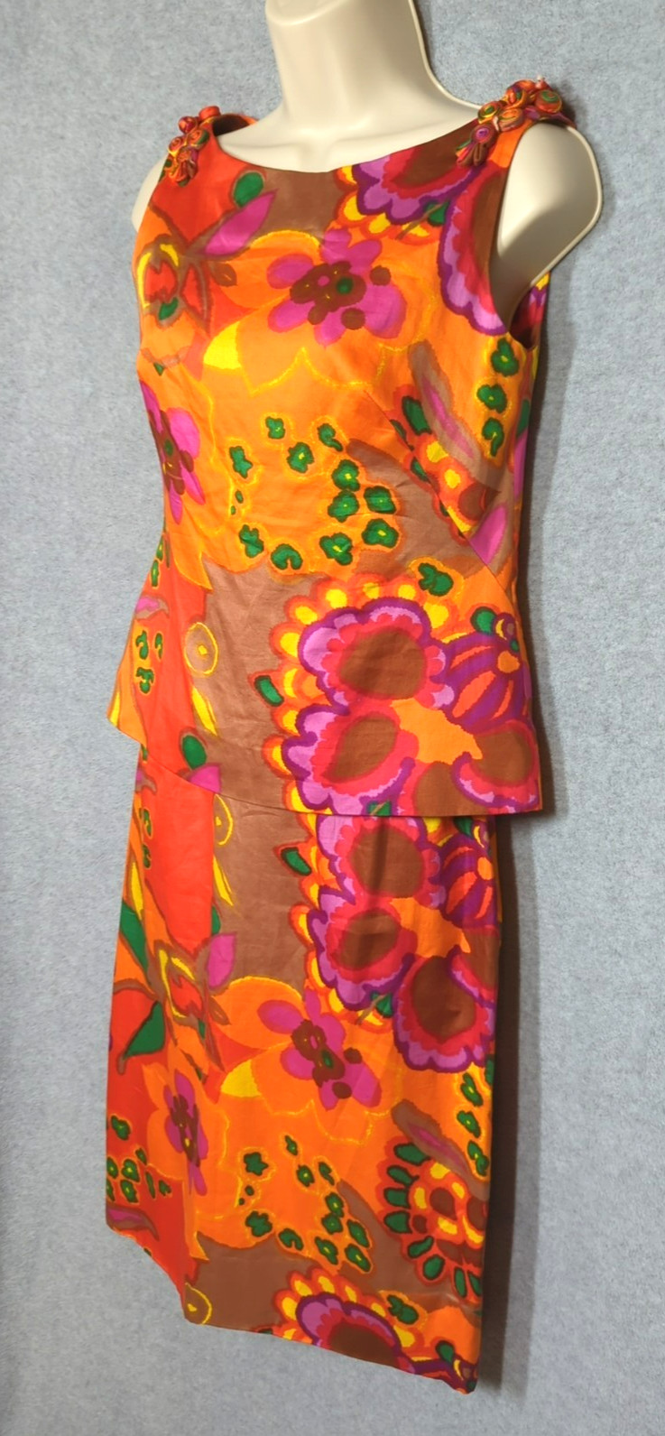 Vintage 50&rsquo;s DYNASTY Hong Kong Silk Set Top Skirt 8 Lg Floral Feminine Elegant