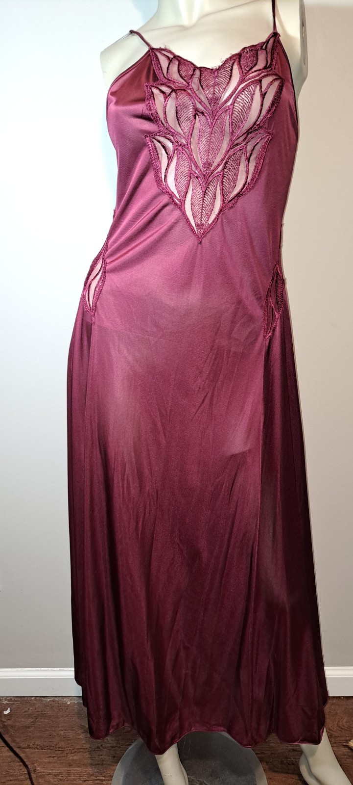 Maroon Burgundy Red Long Nightgown Sexy Sheer Inserts Sml Petite Vtg