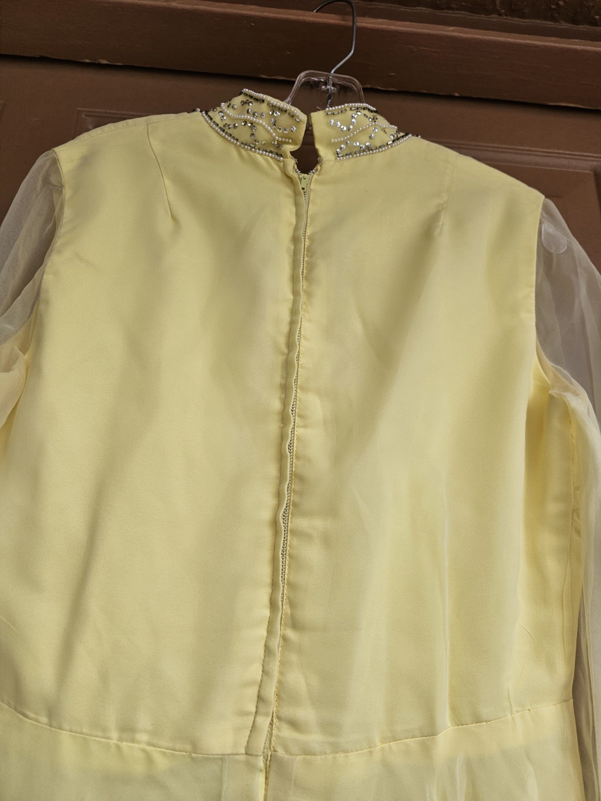 Vintage Custom Made Yellow Chiffon 1970s Formal Dress M