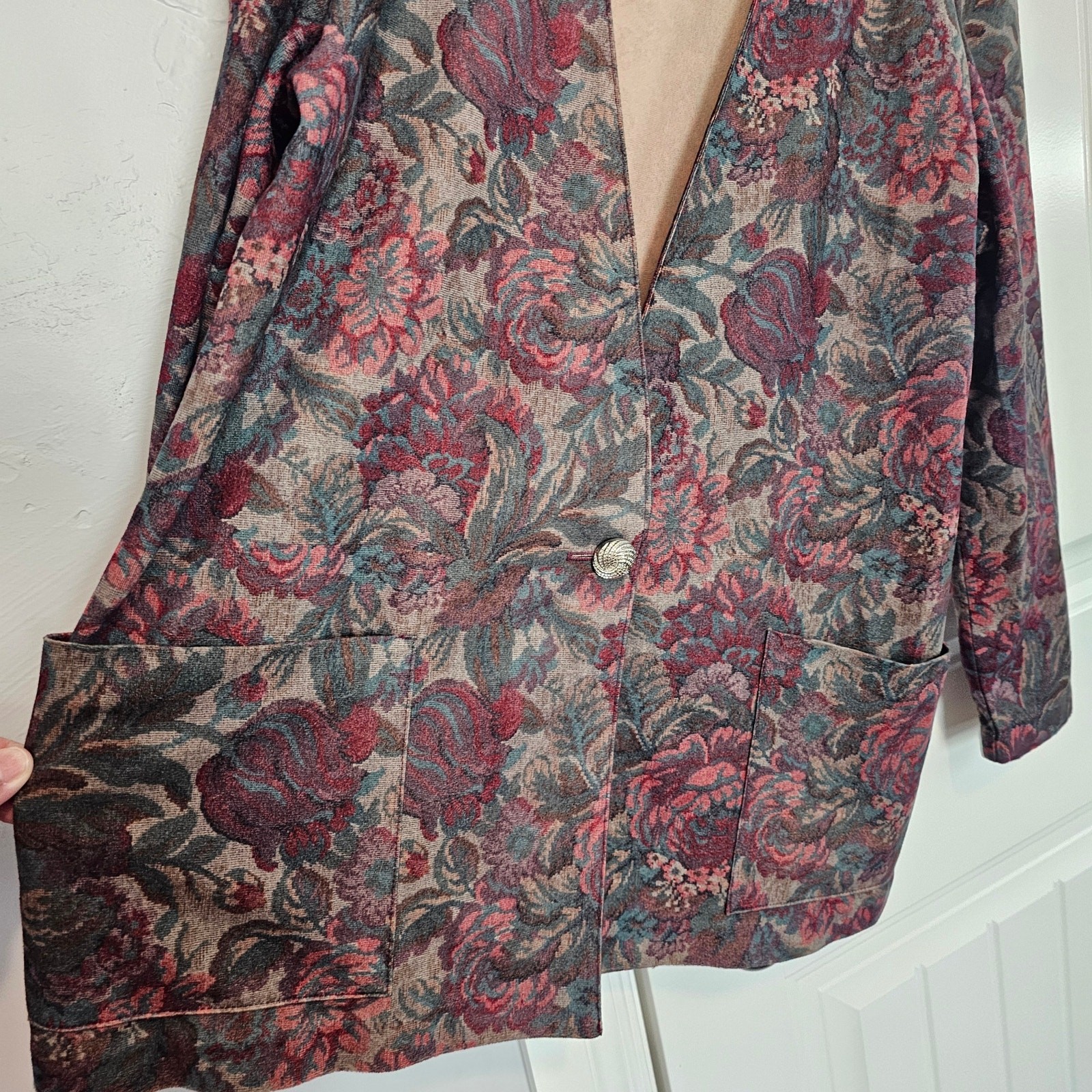 Vintage Floral Blazer Womens XL Purple Cottage Preppy 90s Whimsygoth Glam Retro