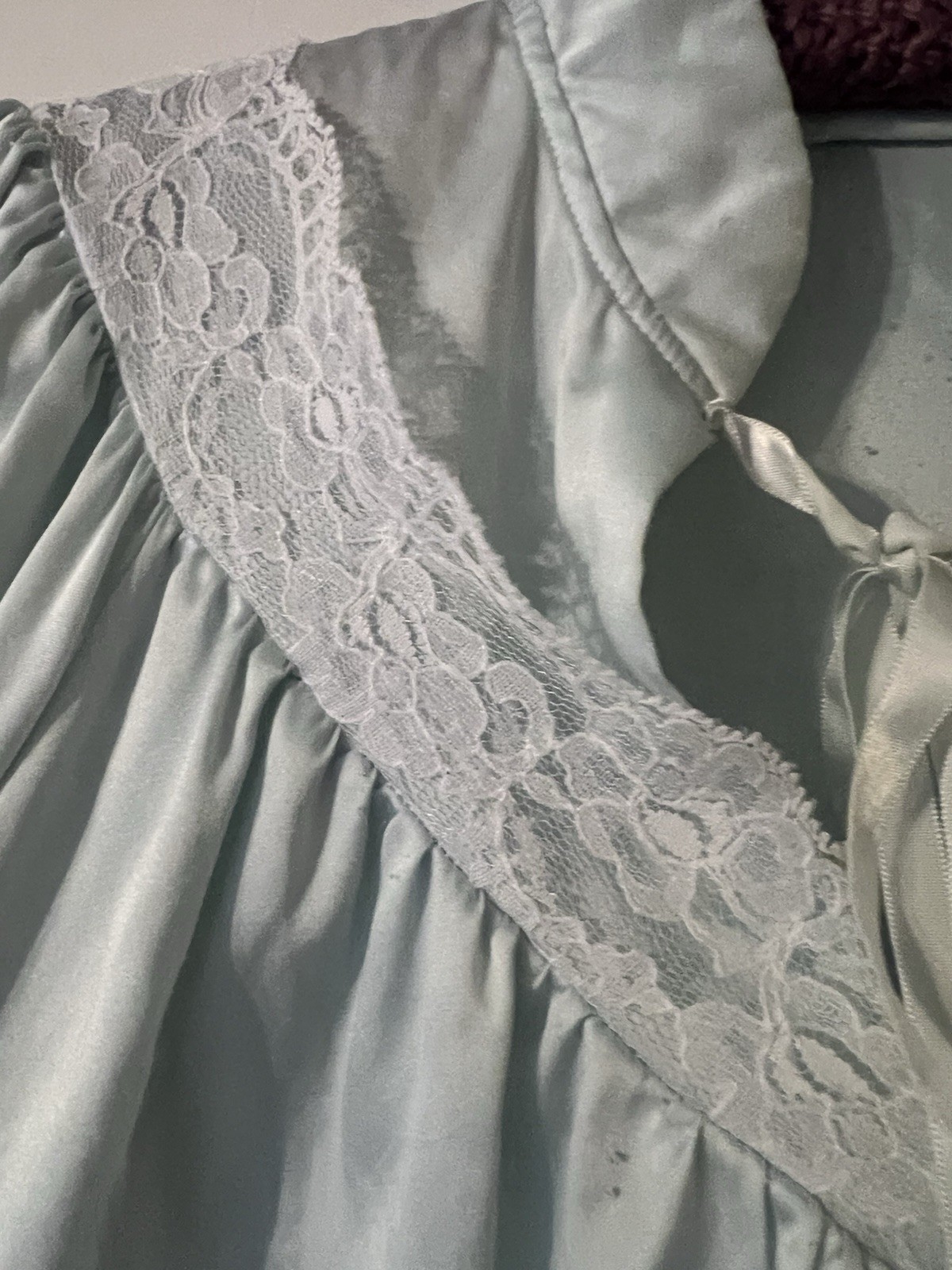 Vintage Gilligan O&rsquo;Malley Nightgown Powder Blue Lace Trim Ruffle L/S Ballet M