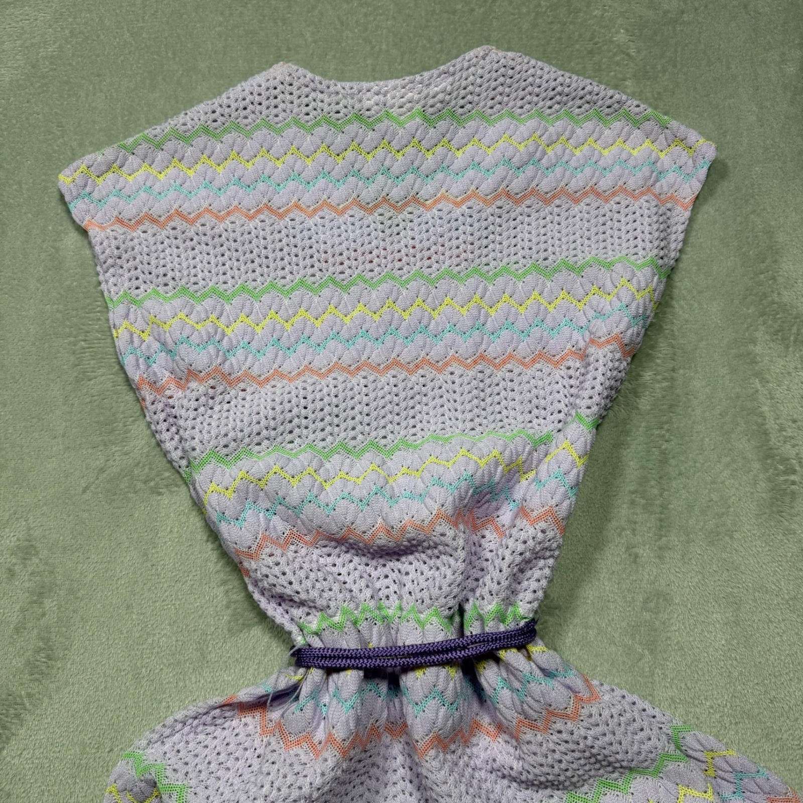 Vintage 70s Lavender Zigzag Knit Polyester Sleeveless Shift Dress Size 12 S/M